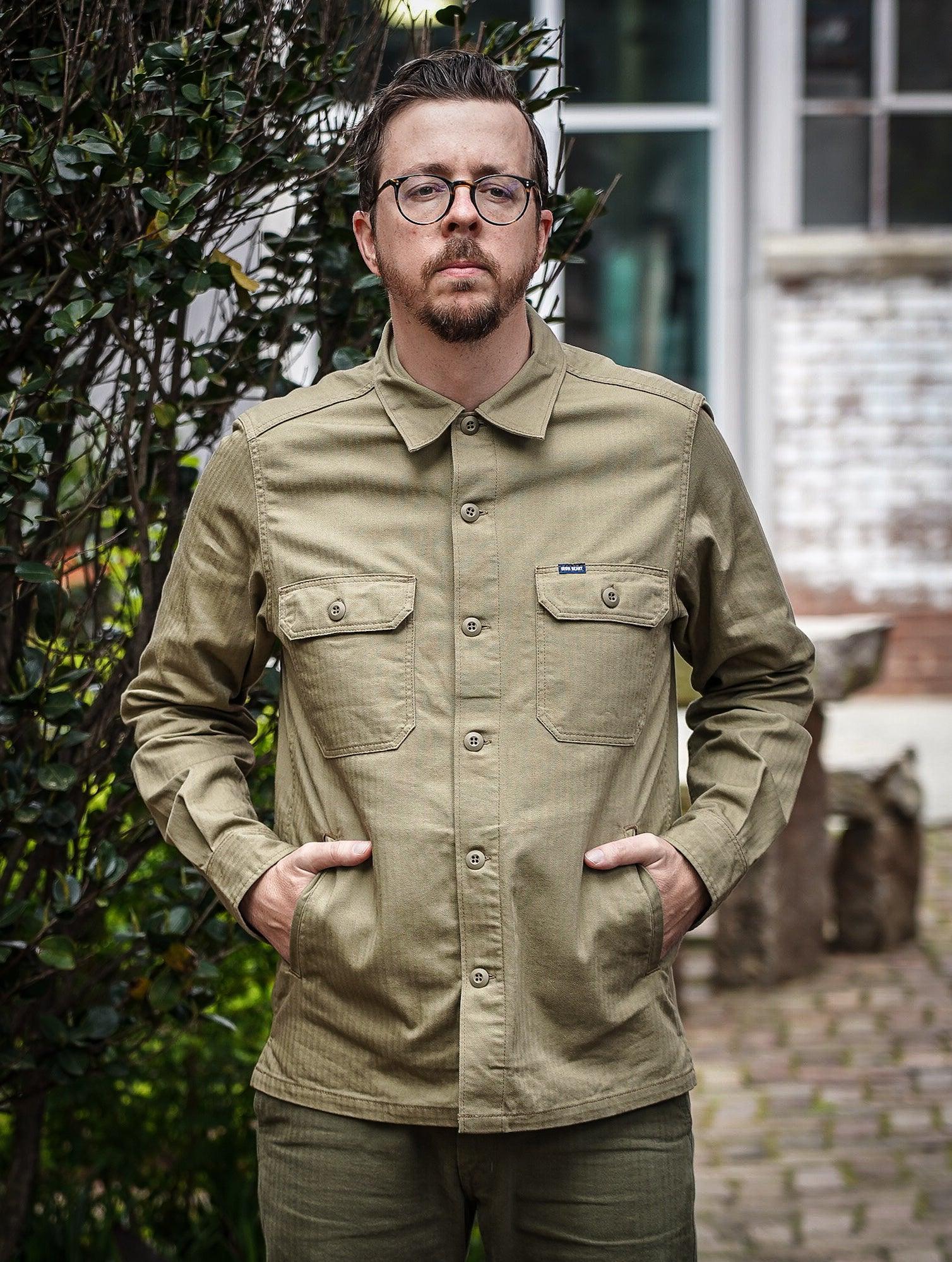 Iron Heart IHSH-385-BEI 9oz Herringbone Military Shirt - Beige