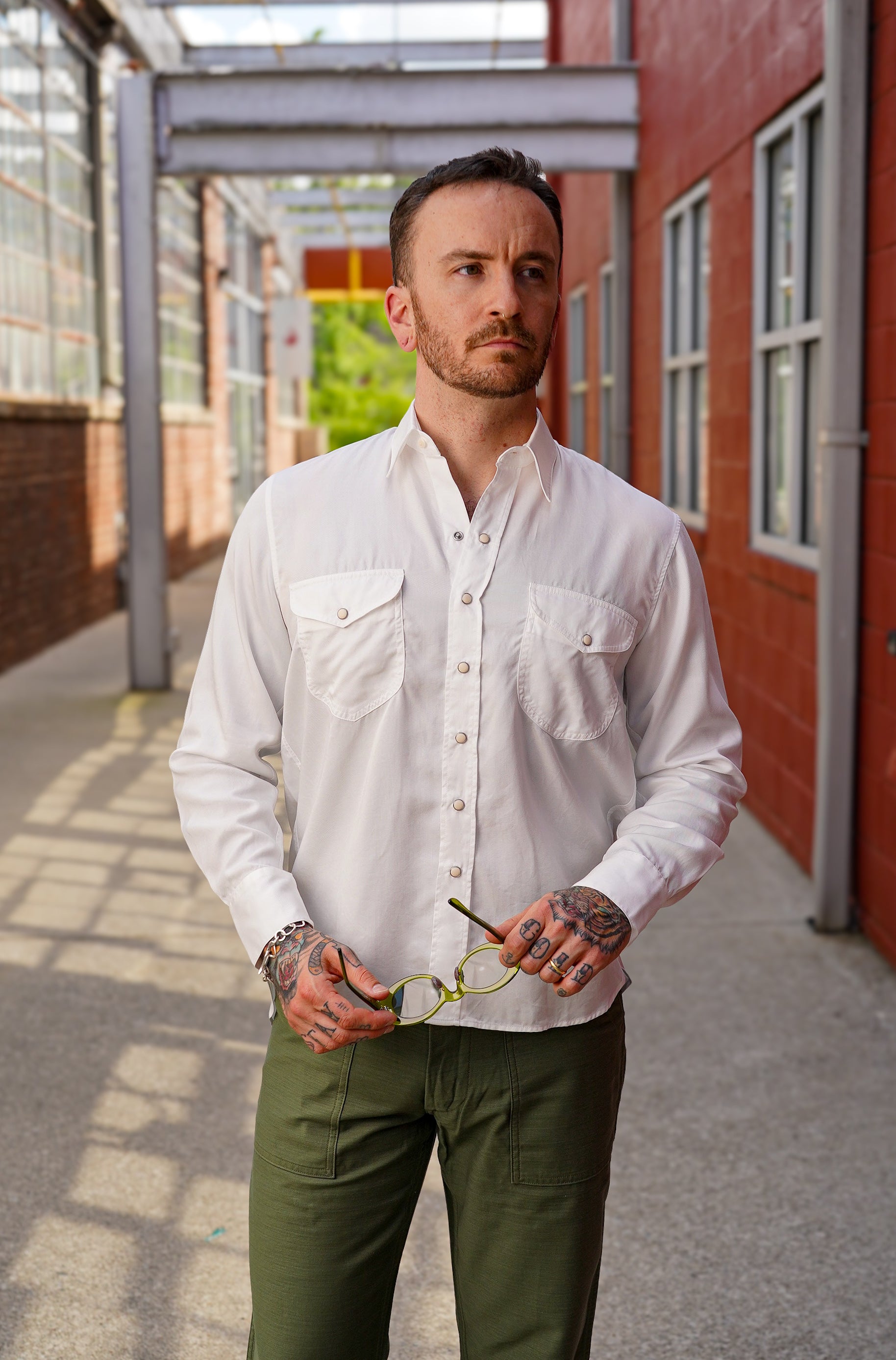 Wythe Tencel Gabardine Pearlsnap Shirt - Natural