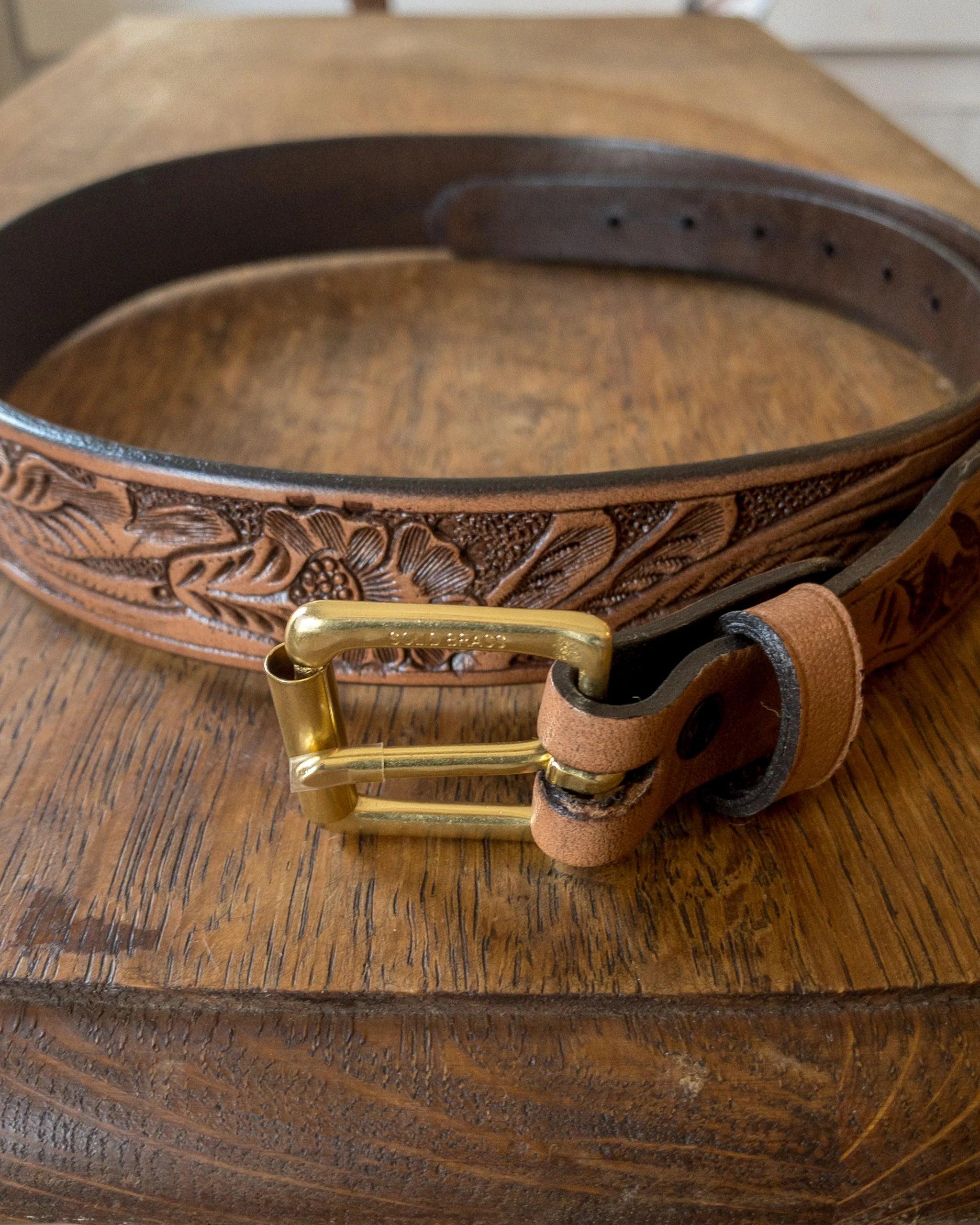 Wythe Western Tooled Leather Belt - Cognac