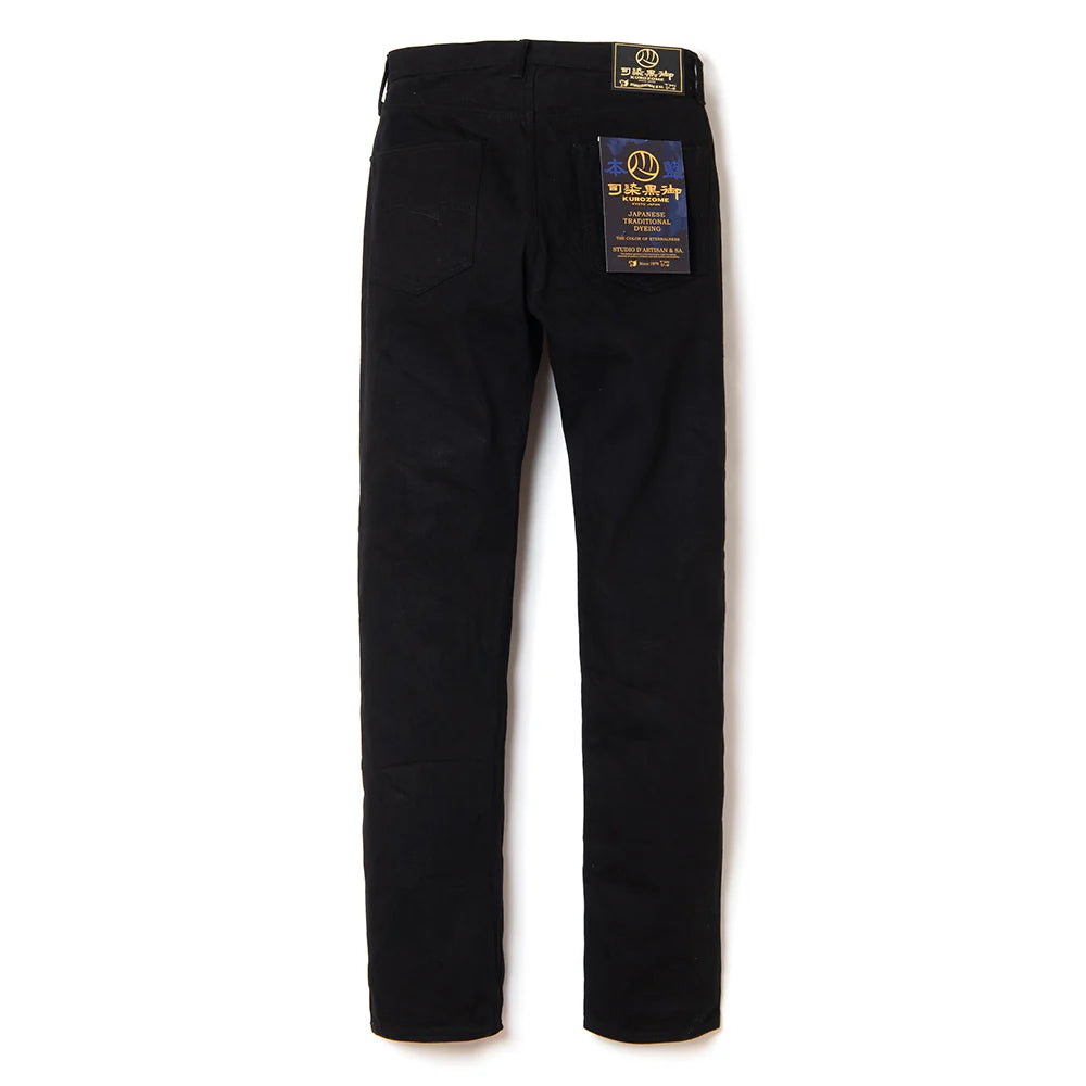 Studio D'Artisan 1899 Kyoto Black Montsuki Dyed Indigo Jeans Tapered Fit - One Washed