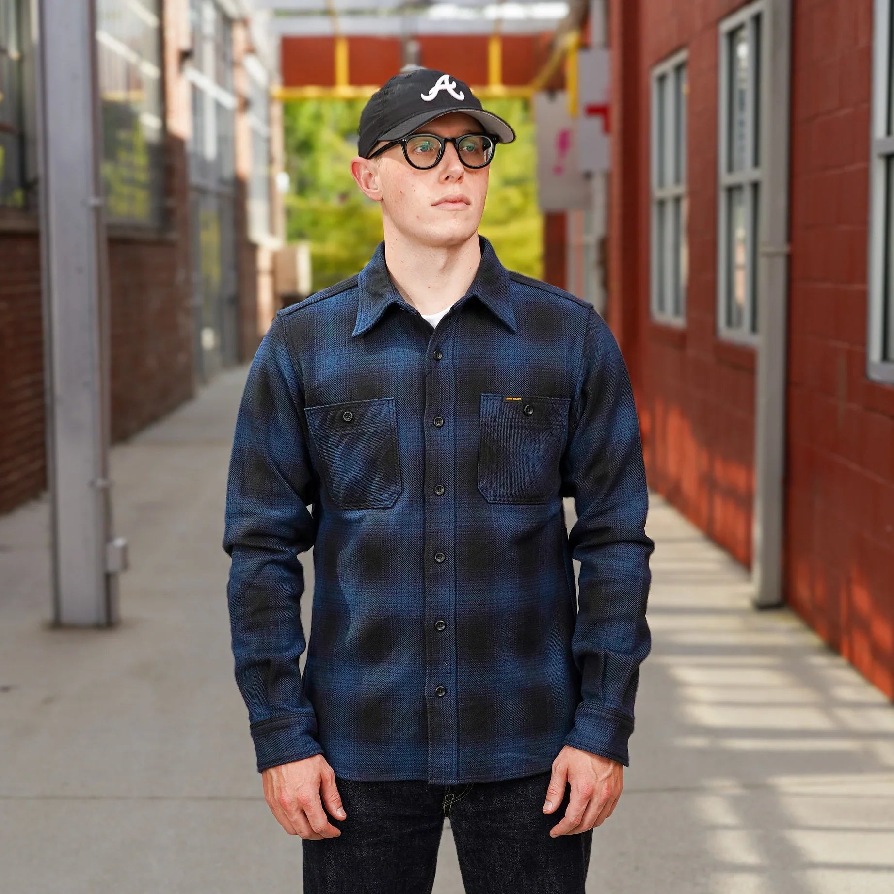 Iron Heart IHSH-265-NAV Ultra Heavy Flannel Ombré Check Work Shirt