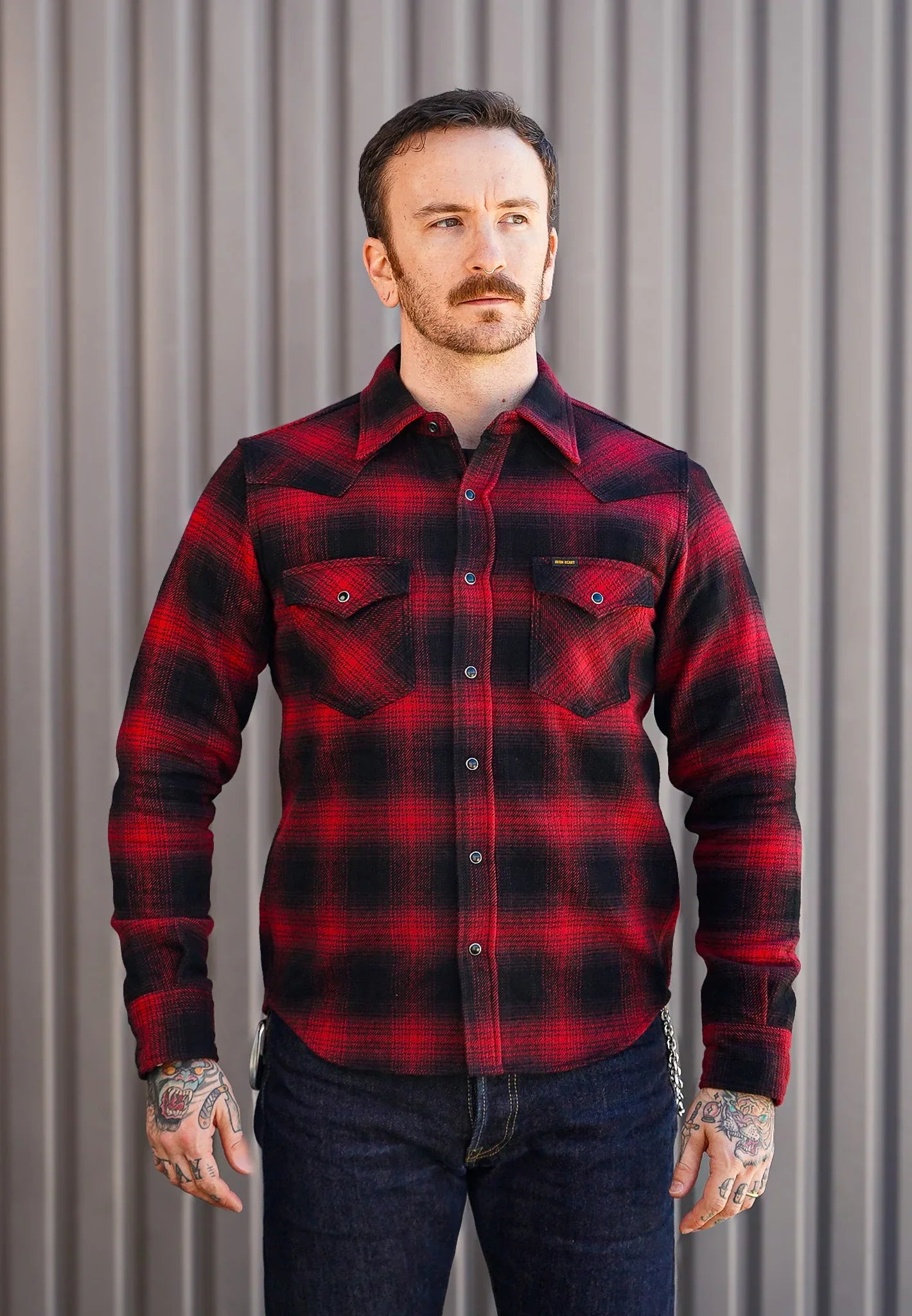 Iron Heart IHSH-264-RED Ultra Heavy Flannel Ombré Check Western
