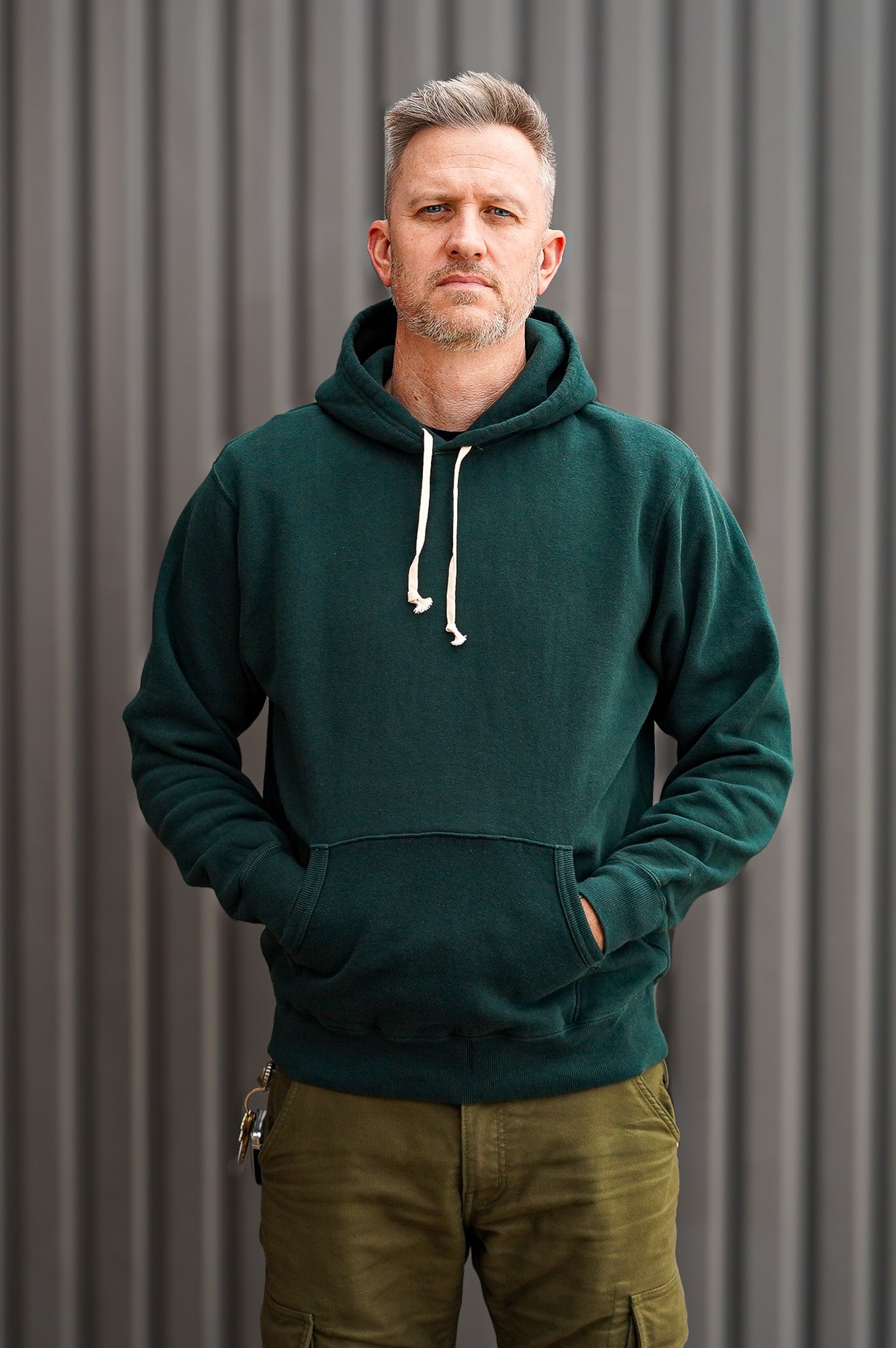The Flat Head FN-SWP-301 Loopwheel Hooded Sweatshirt - Green