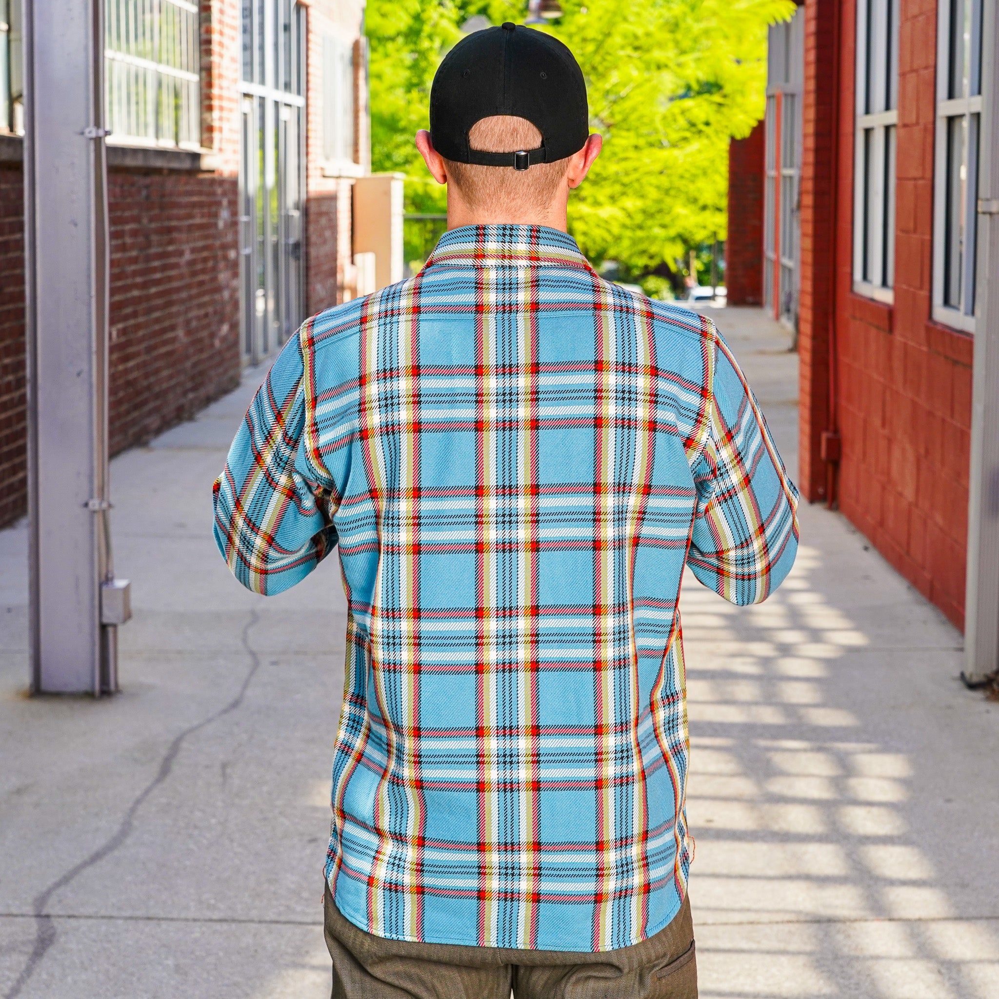 Iron Heart IHSH-442-SAX 9oz Selvedge Flannel Check Work Shirt - Sax Blue