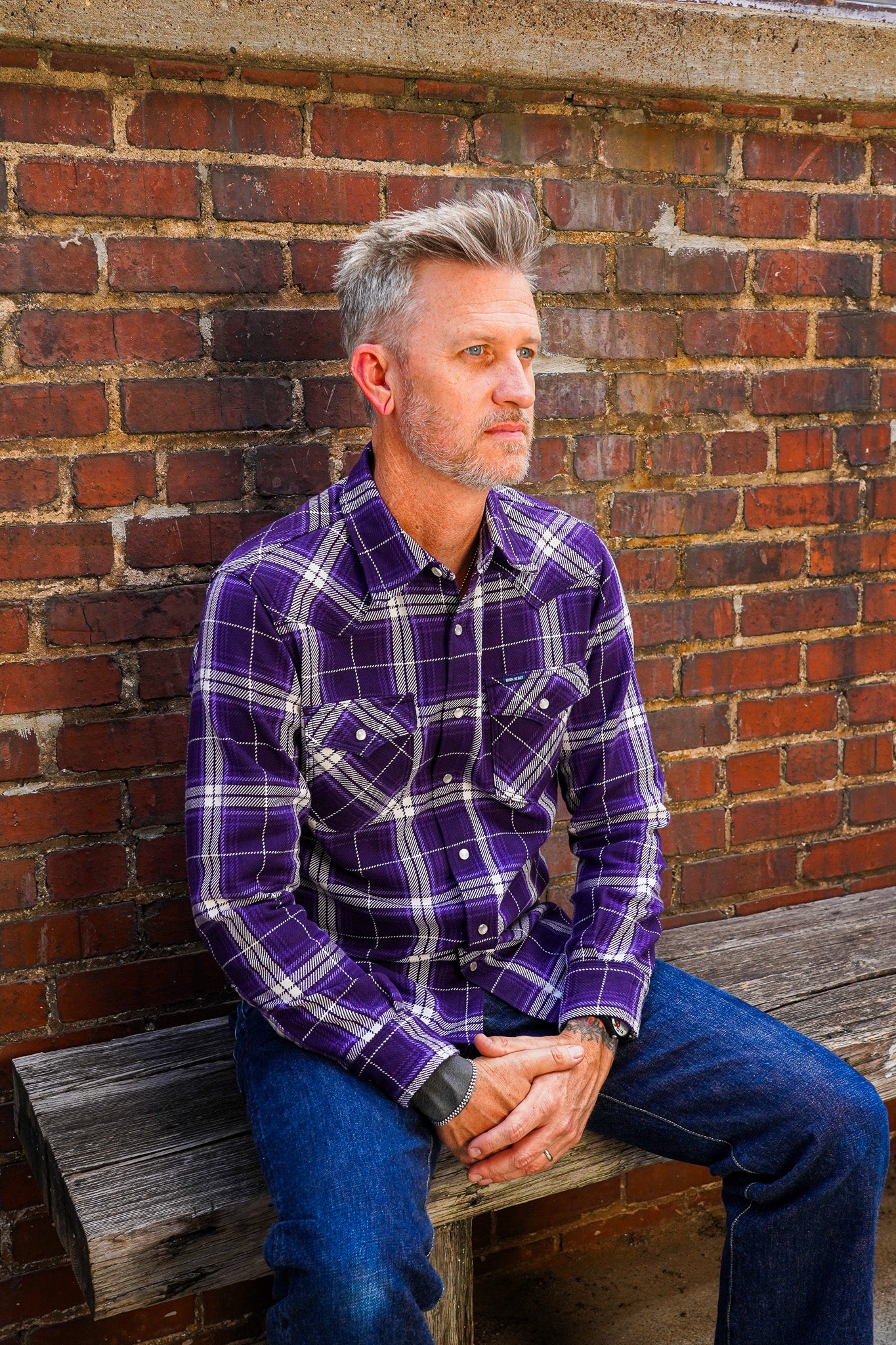 Iron Heart IHSH-439-PUR 9oz Selvedge Flannel Check Western Shirt - Purple