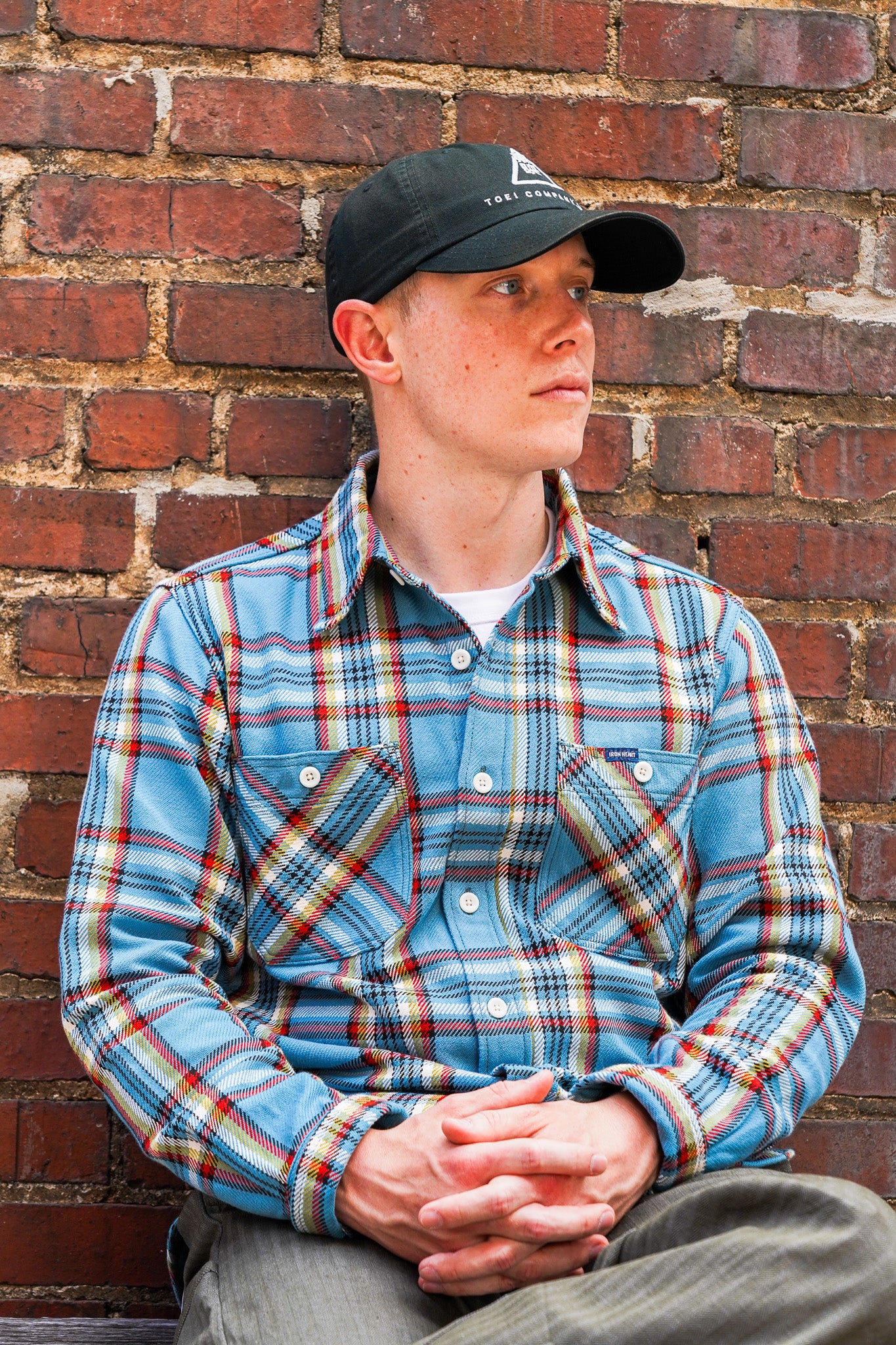 Iron Heart IHSH-442-SAX 9oz Selvedge Flannel Check Work Shirt - Sax Blue