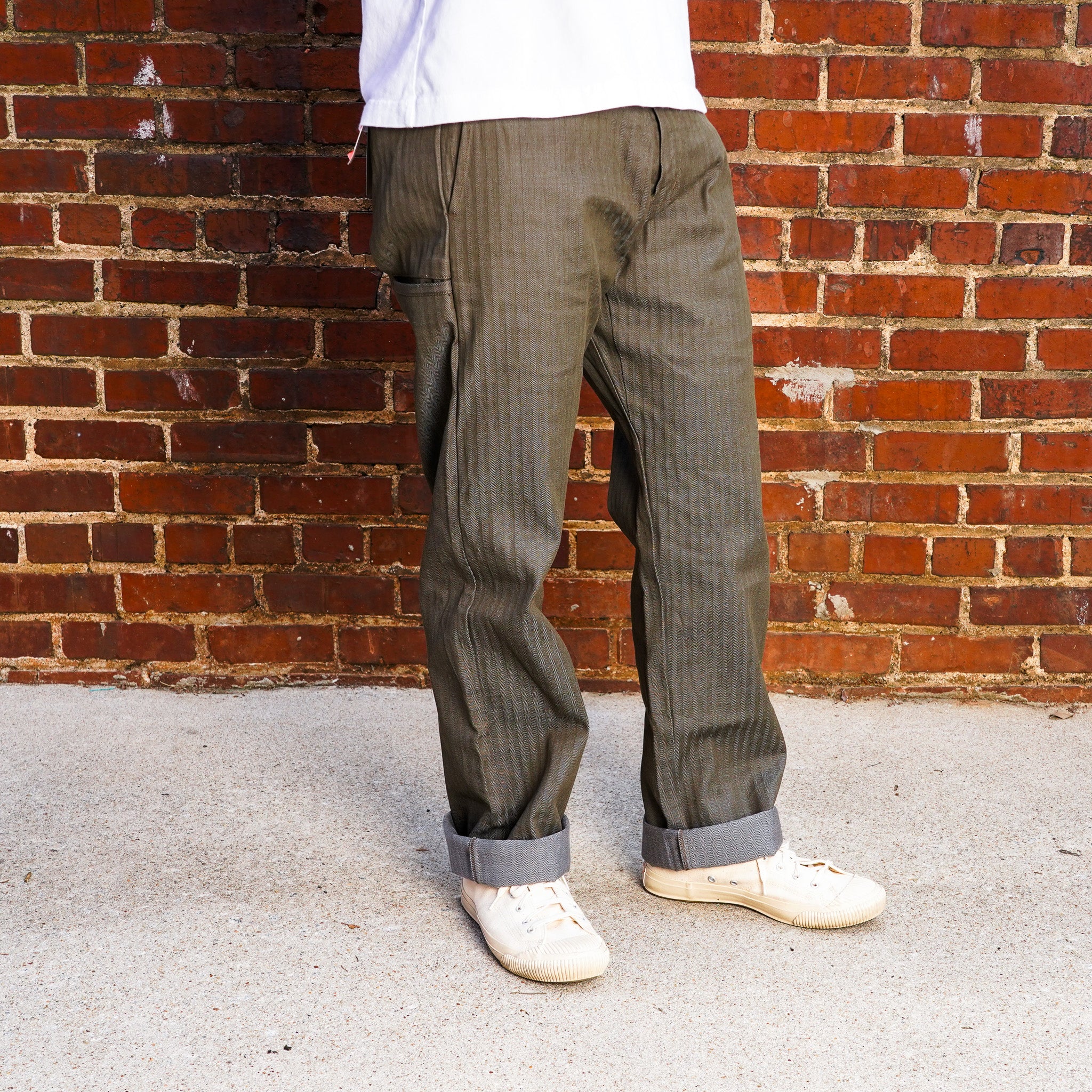 Samurai SWC300WP-HB 13oz "Gray Nep" HBT Wide Trousers - Olive