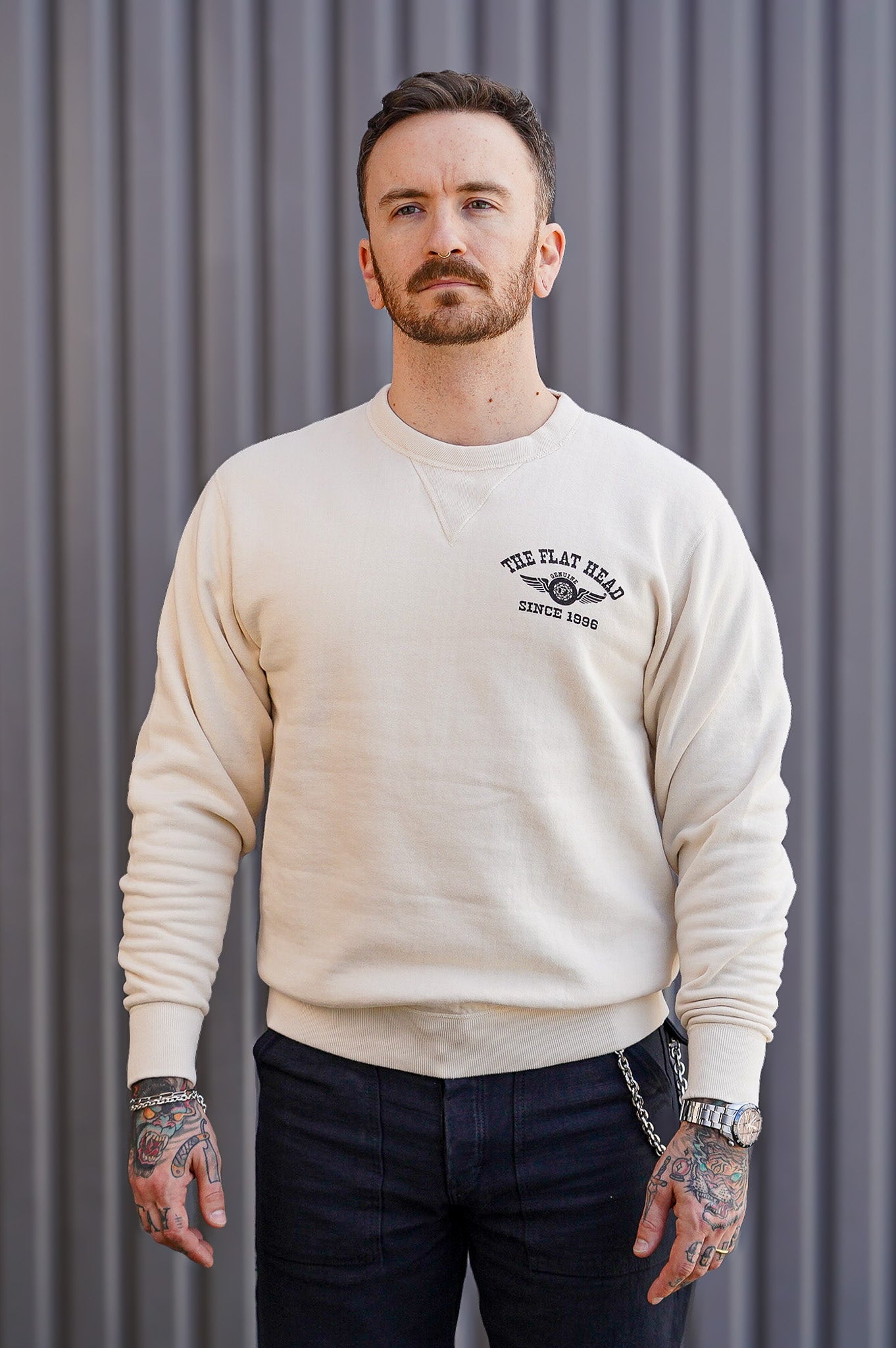 The Flat Head FN-SWC-101 Flying Wheel Sweatshirt - Ivory