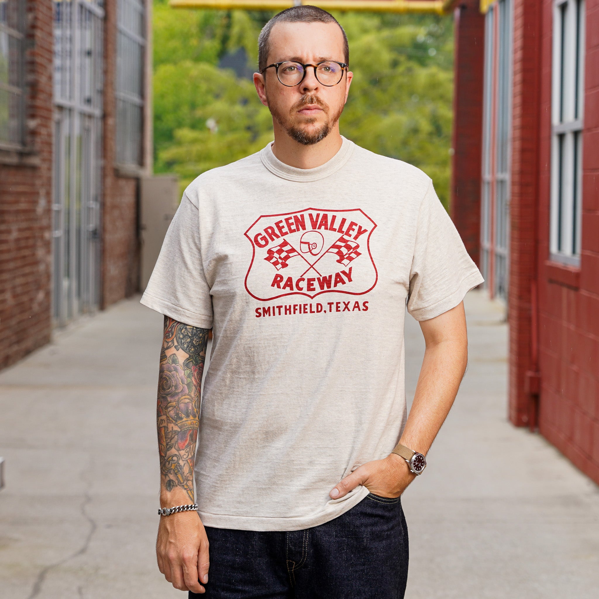 Warehouse 4601 "Green Valley" T-Shirt - Oatmeal
