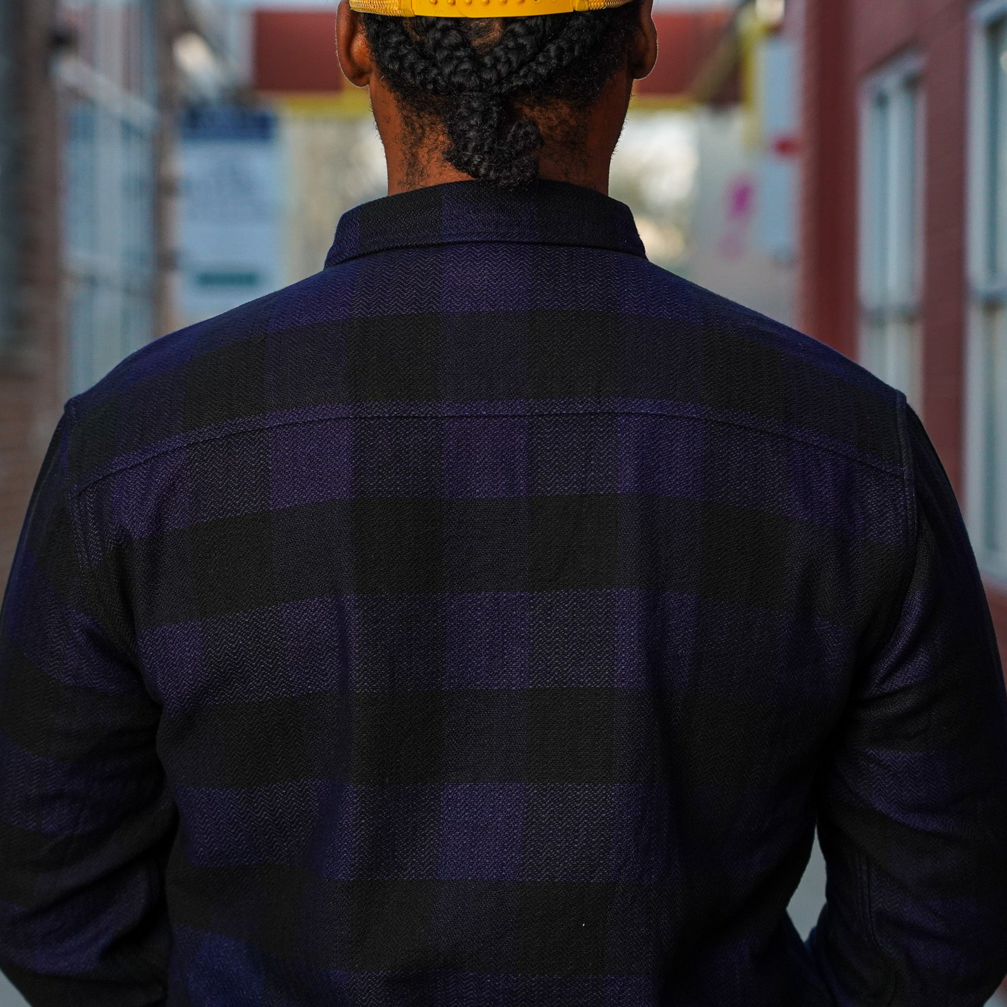 The Flat Head FN-SNR-101LSP Block Check Flannel Work Shirt - Indigo