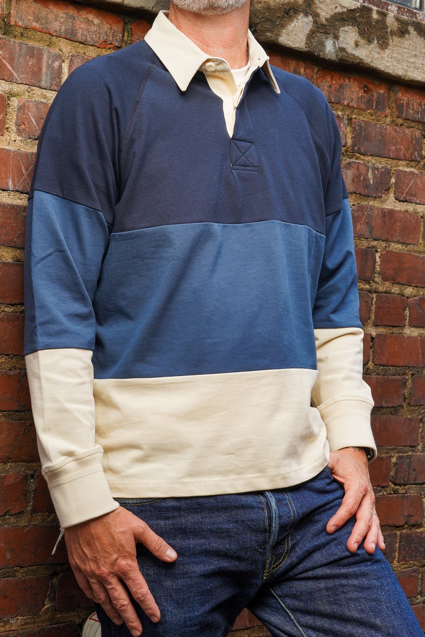 Heimat Textil Raglan Rugby Shirt - Trail Blue / Ink / Seashell