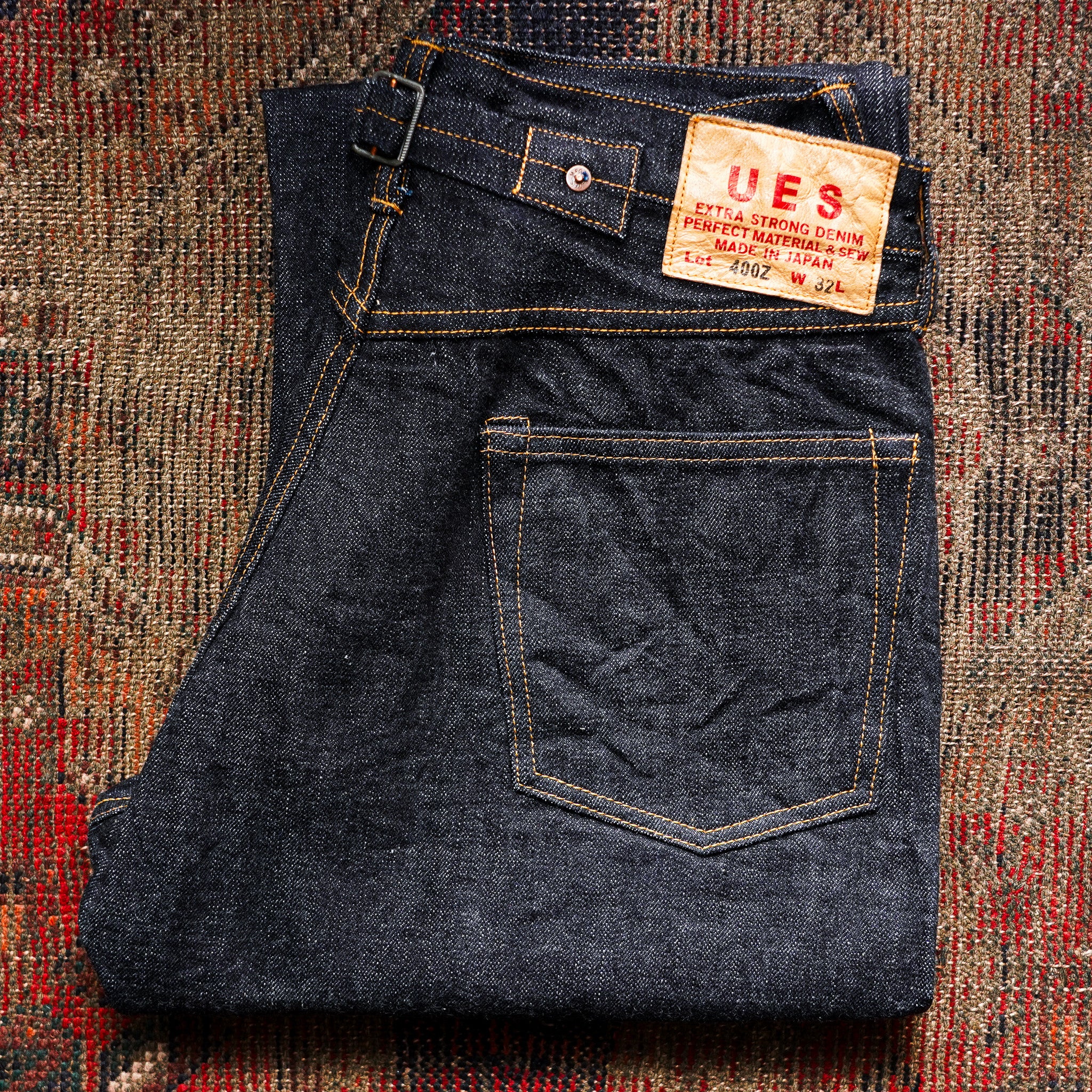 UES 400-Z 17oz Classic Straight Indigo Selvedge Denim - One Washed