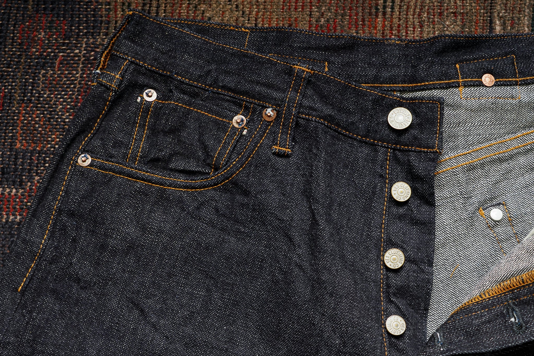 UES 400-Z 17oz Classic Straight Indigo Selvedge Denim - One Washed