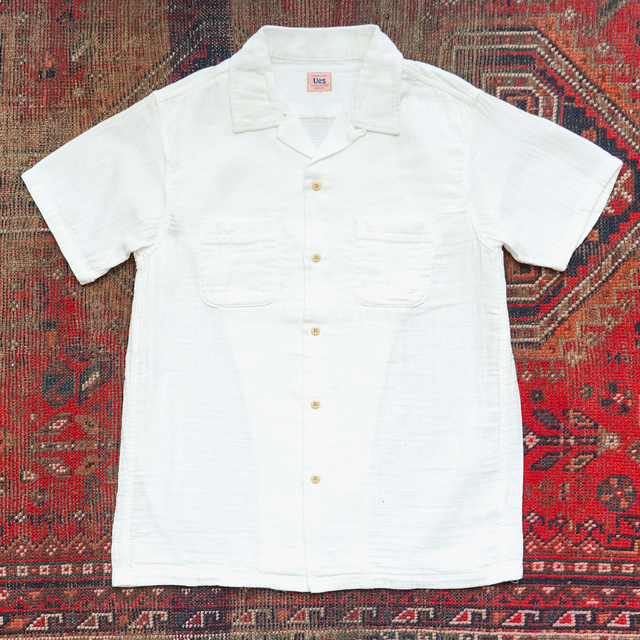 UES Herringbone Double Gauze Short Sleeve Shirt - White