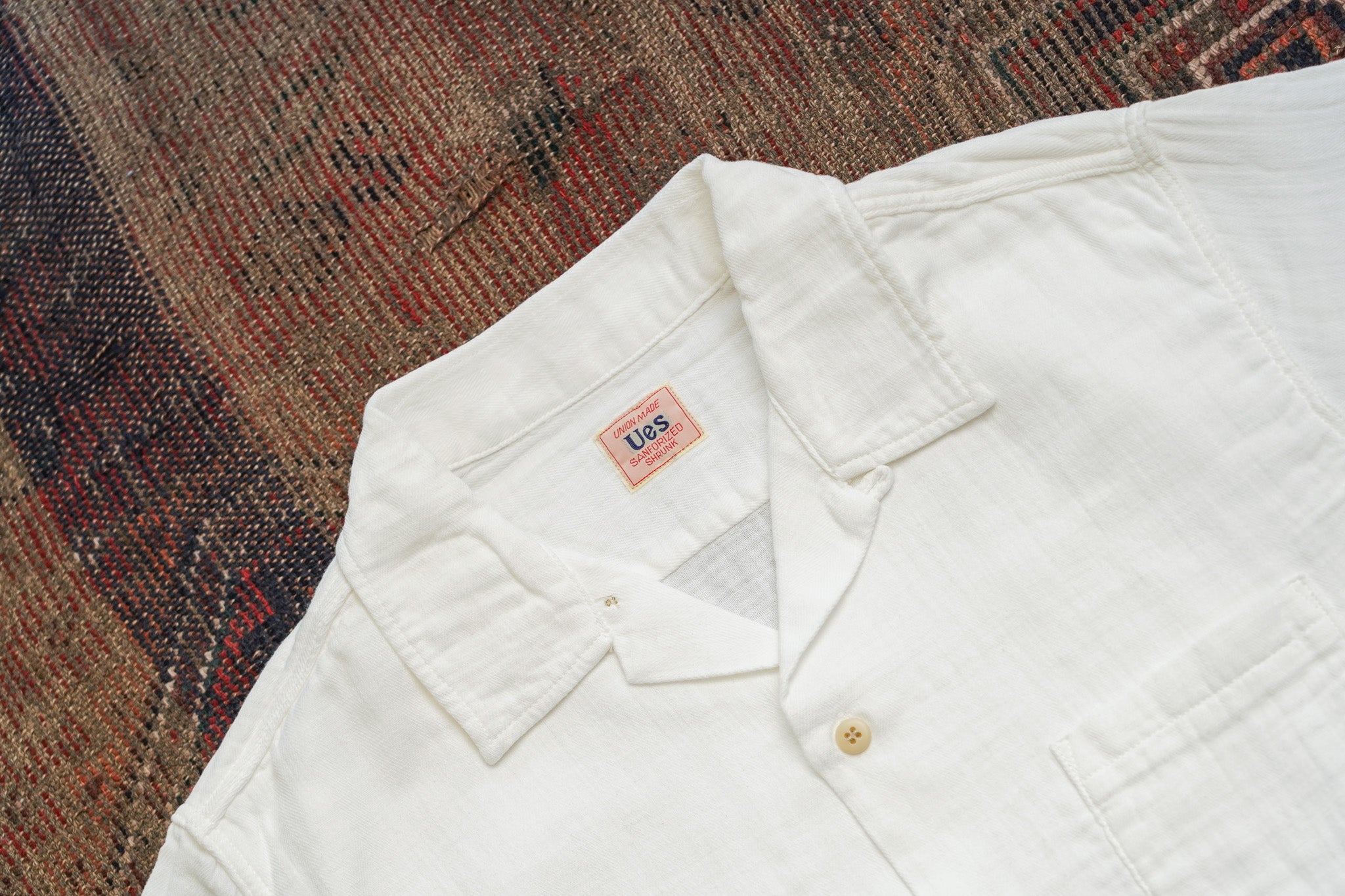 UES Herringbone Double Gauze Short Sleeve Shirt - White