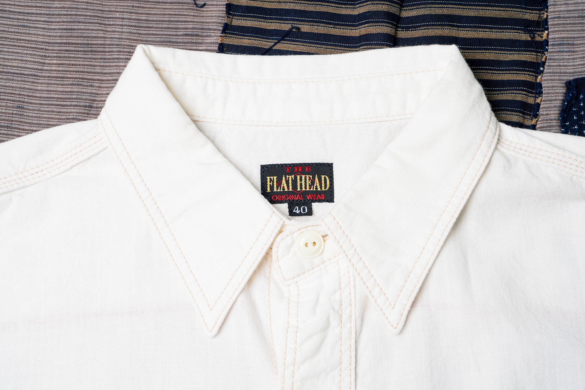 The Flat Head FN-SCK-010L Long Sleeved Chambray Work Shirt - White