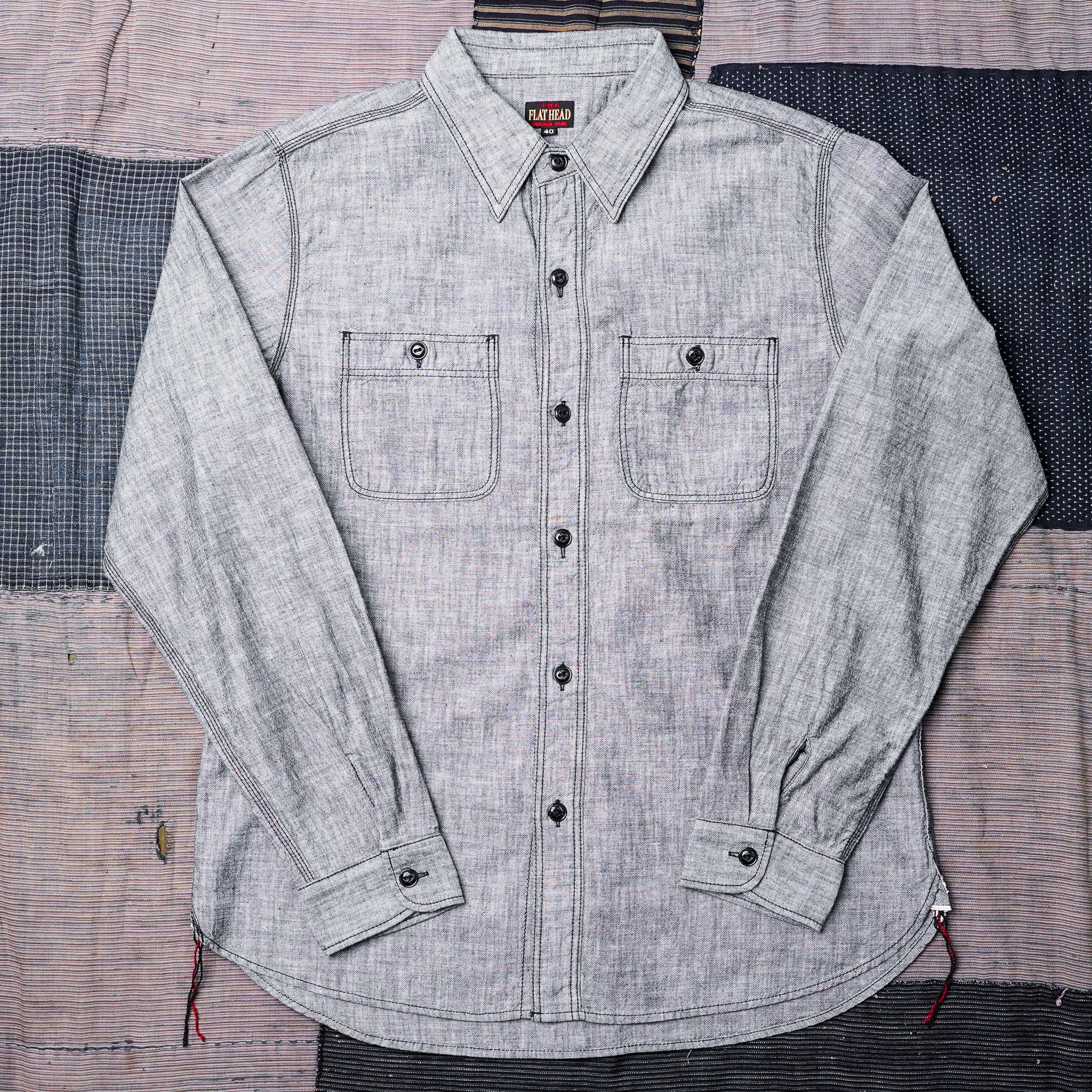 The Flat Head FN-SCK-010L Long Sleeved Chambray Work Shirt - Black
