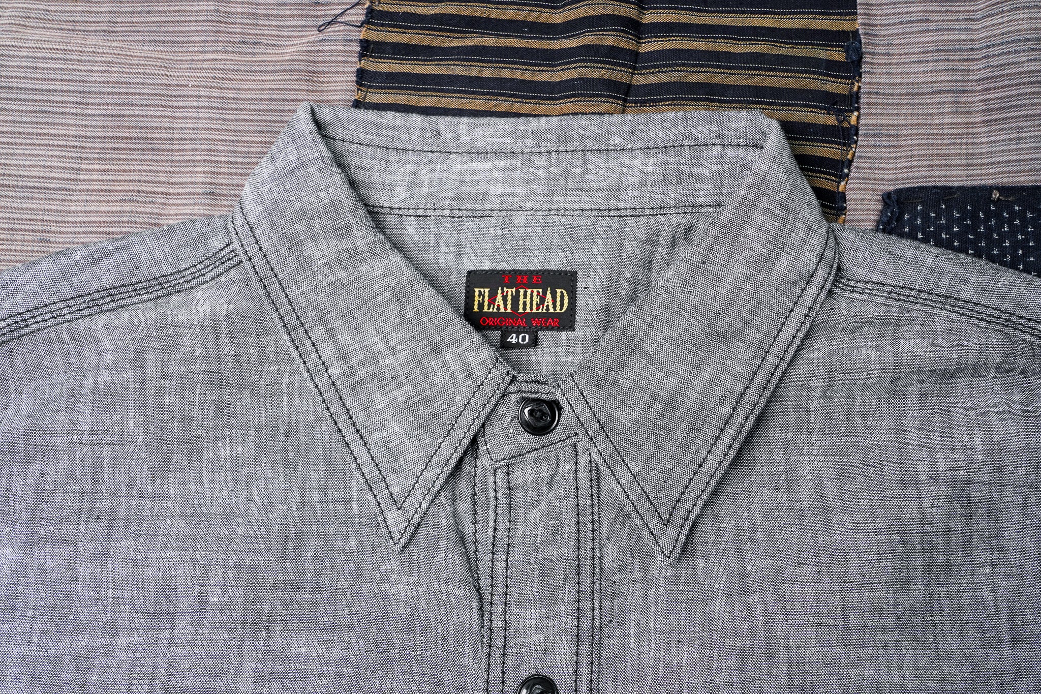 The Flat Head FN-SCK-010L Long Sleeved Chambray Work Shirt - Black