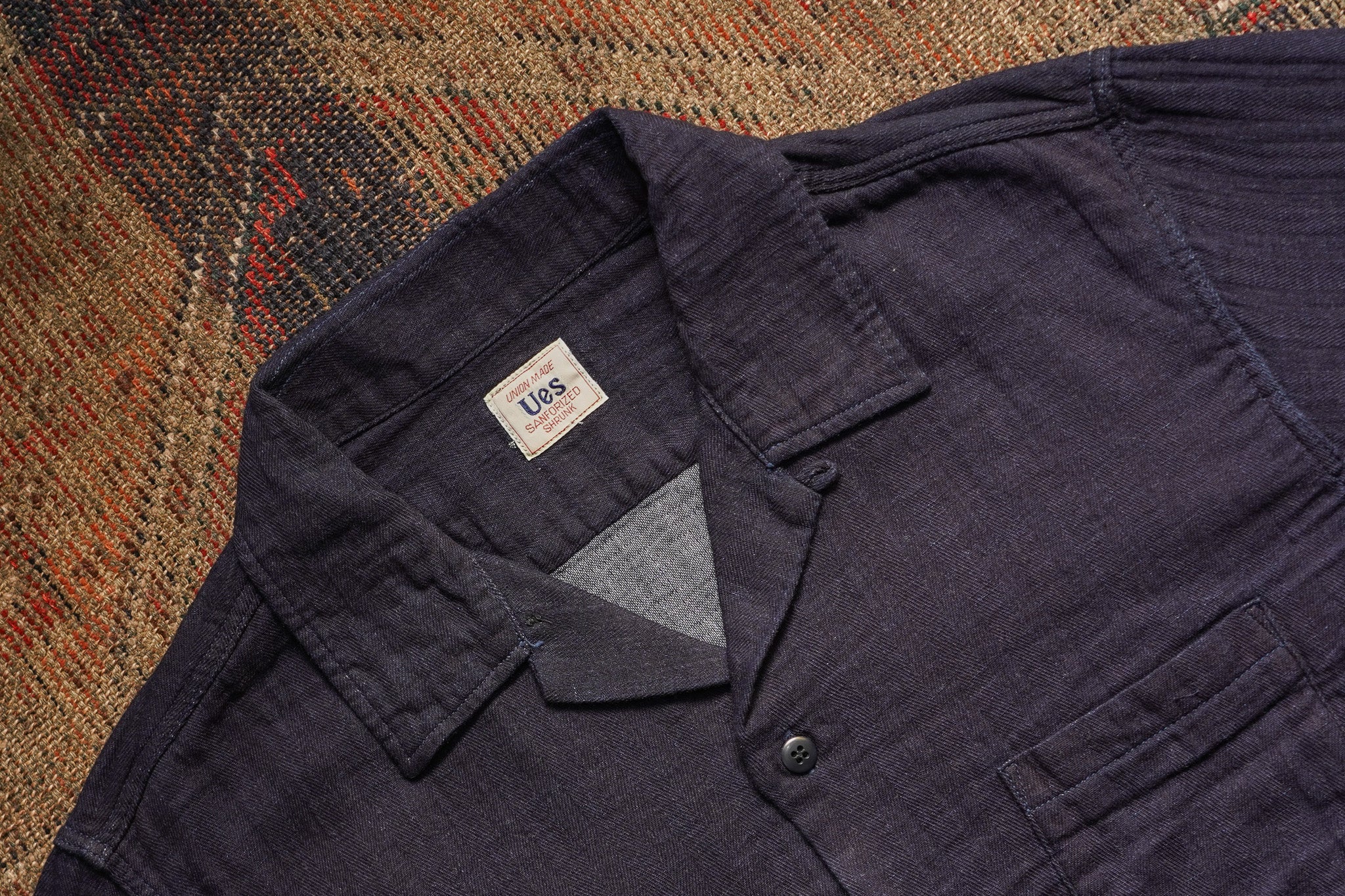 UES Herringbone Double Gauze Short Sleeve Shirt - Indigo