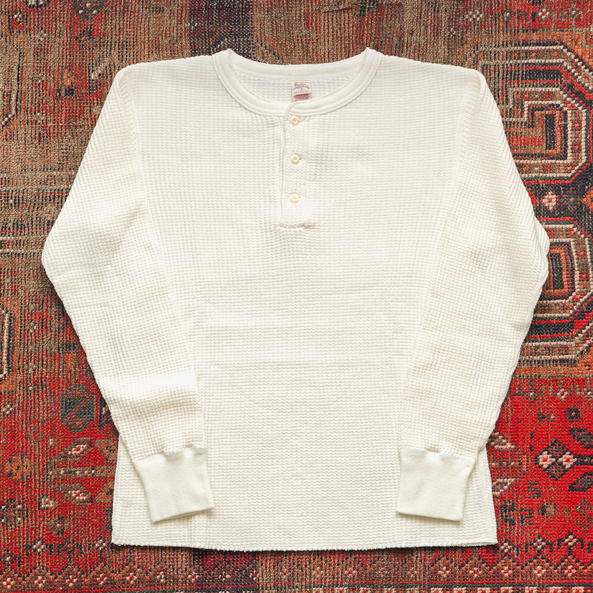 UES Big Waffle Thermal Henley Shirt - Off White
