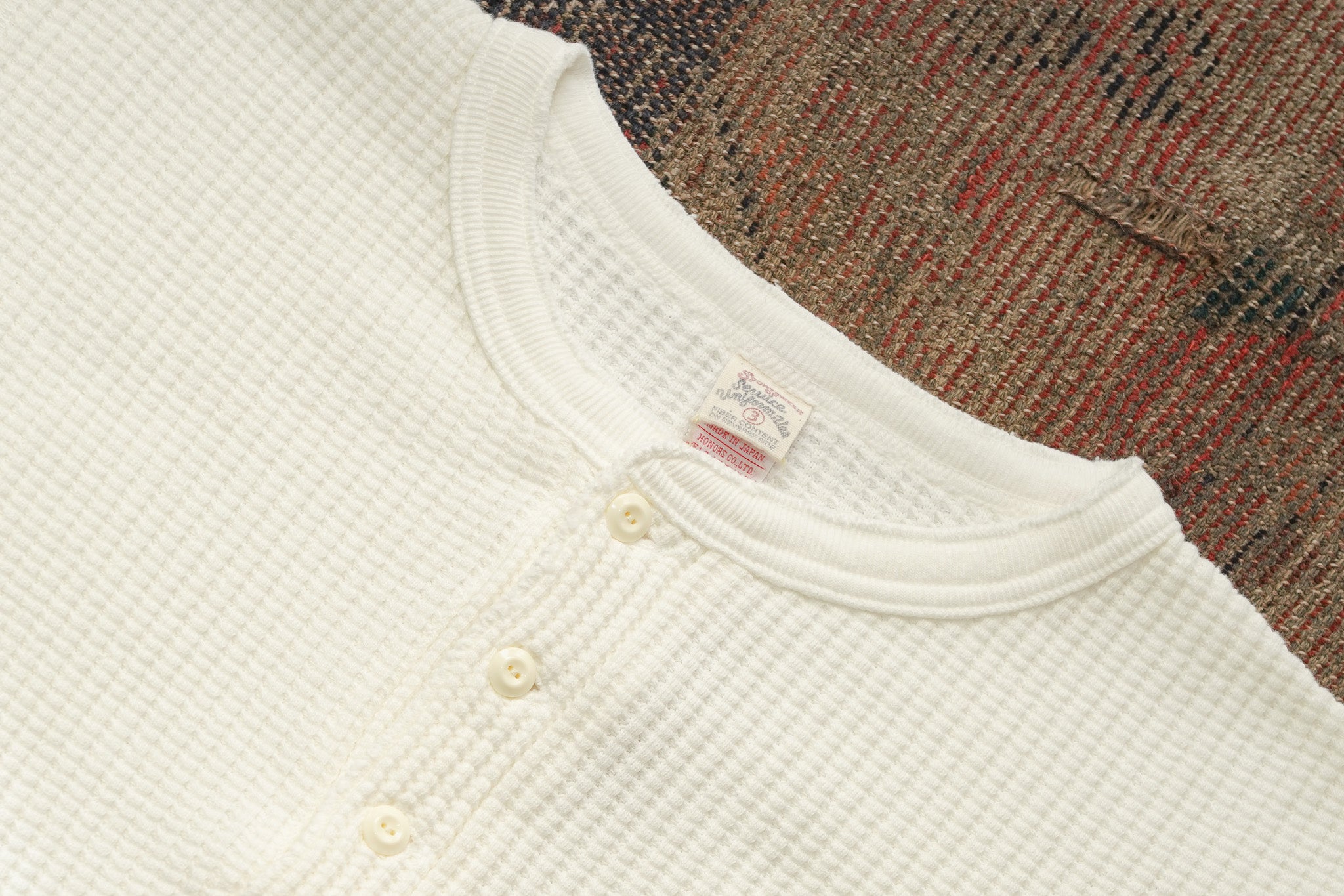 UES Big Waffle Thermal Henley Shirt - Off White
