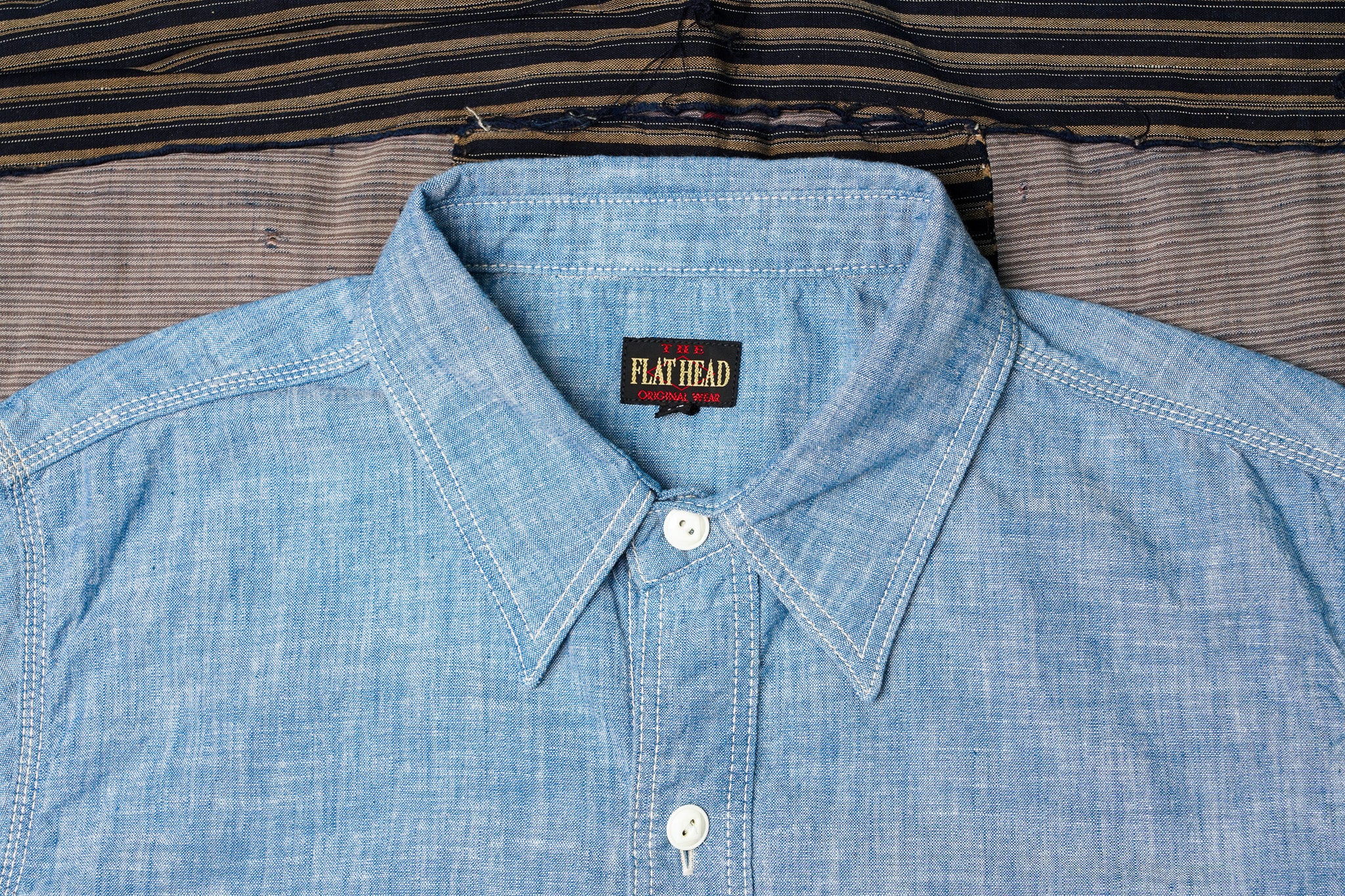 The Flat Head FN-SCK-010L Long Sleeved Chambray Work Shirt - Blue