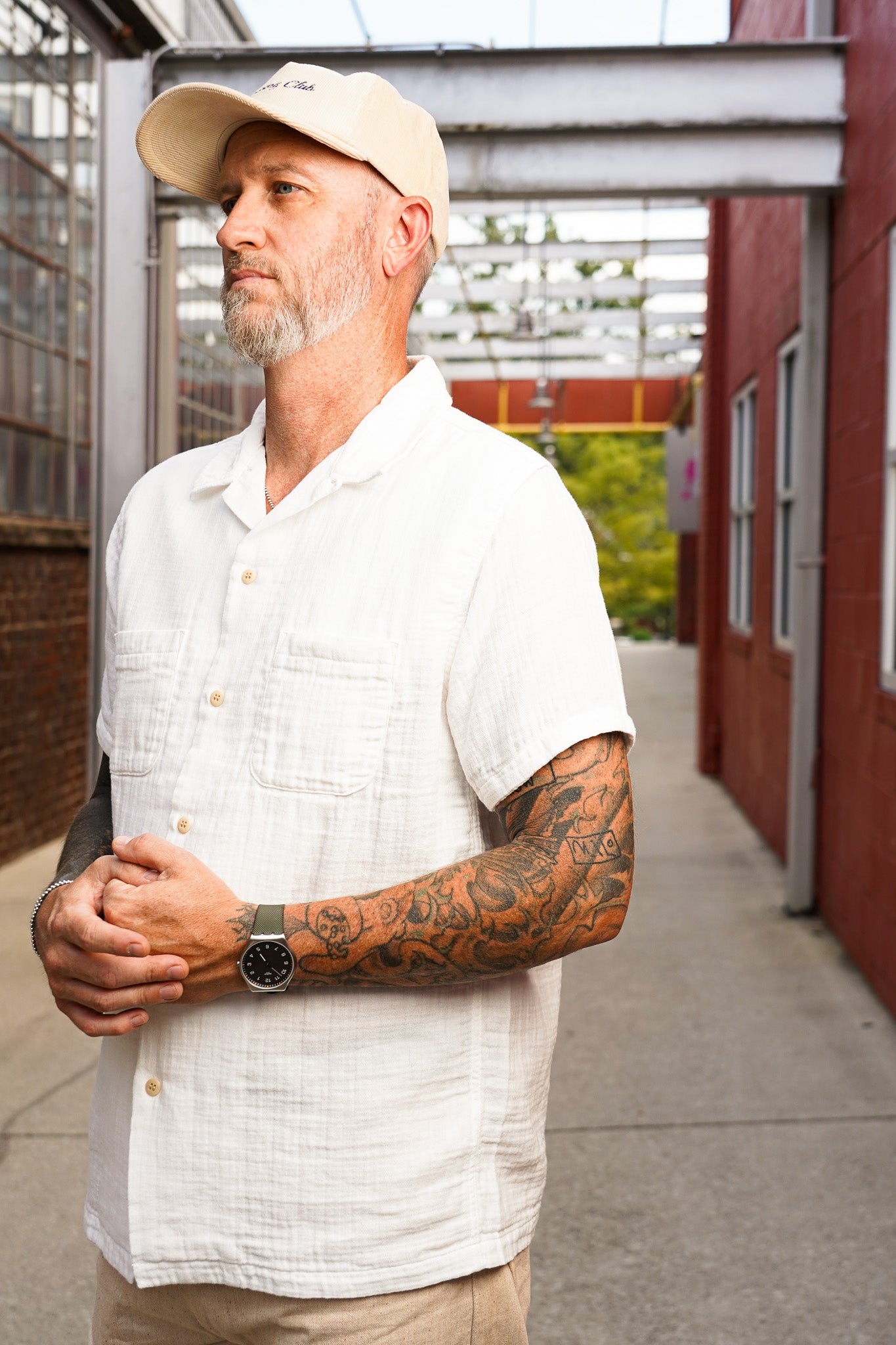 UES Herringbone Double Gauze Short Sleeve Shirt - White
