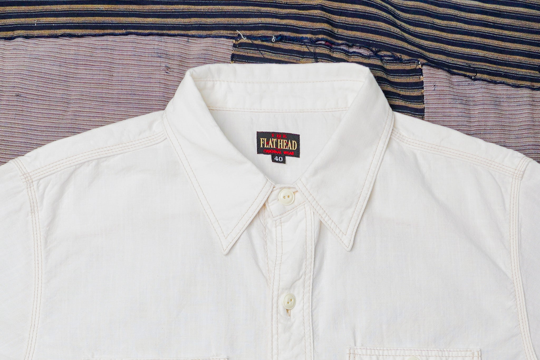 The Flat Head FN-SCK-010S Short Sleeved Chambray Work Shirt - White