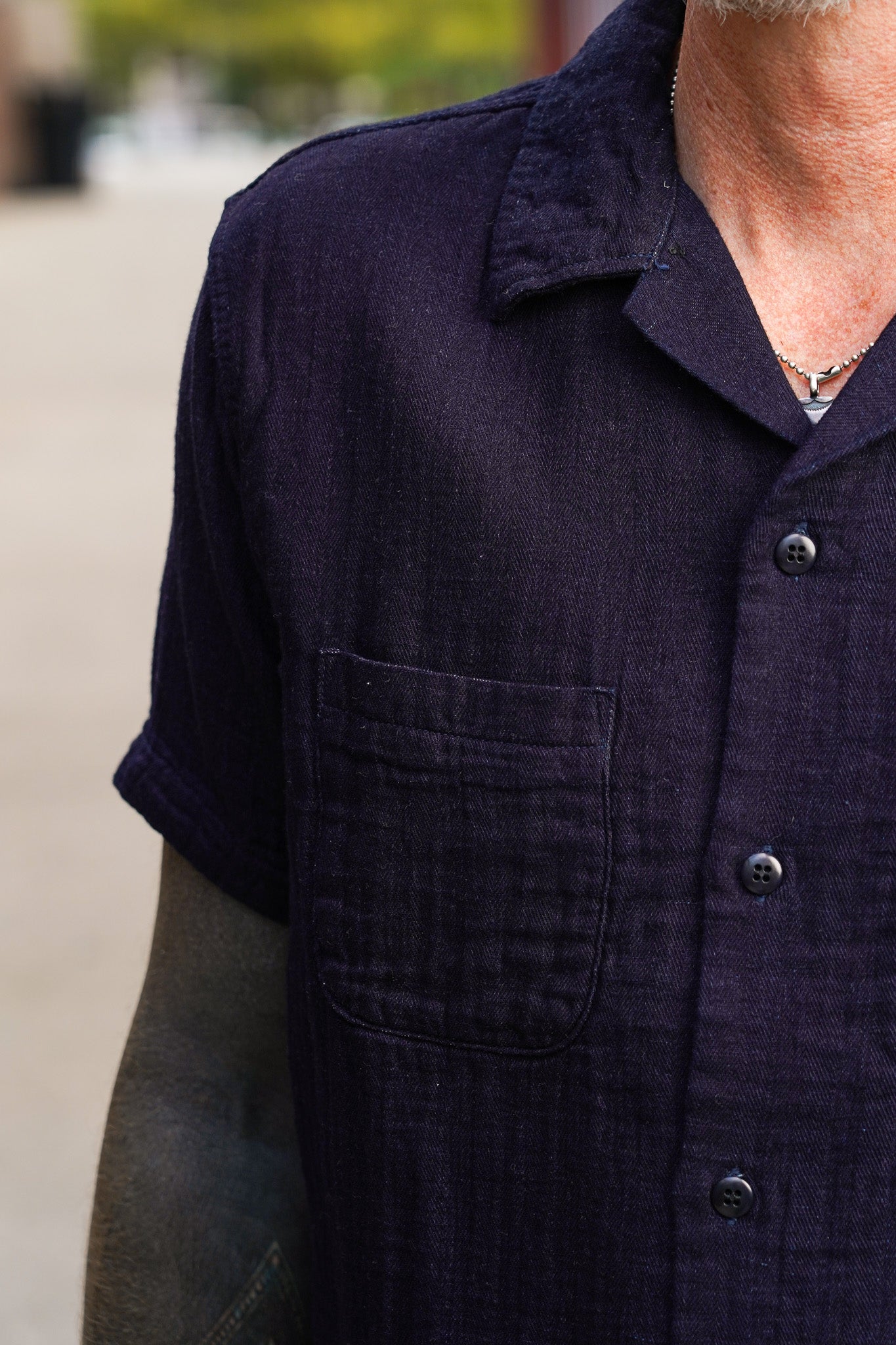 UES Herringbone Double Gauze Short Sleeve Shirt - Indigo