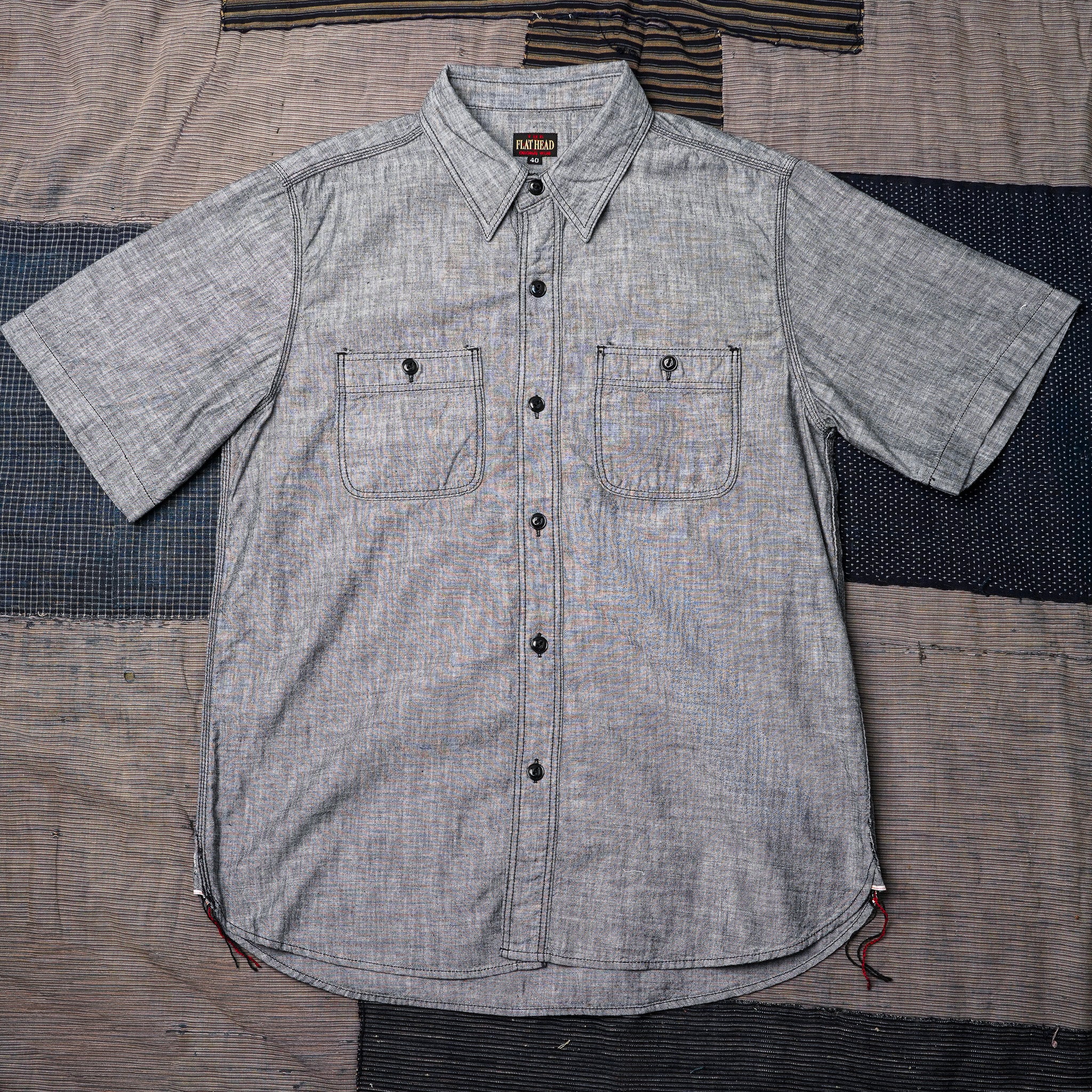 【C.E】FK Sheets Short Sleeve Shirt The Flat Head FN-SCK-010S Short Sleeved Chambray Work Shirt