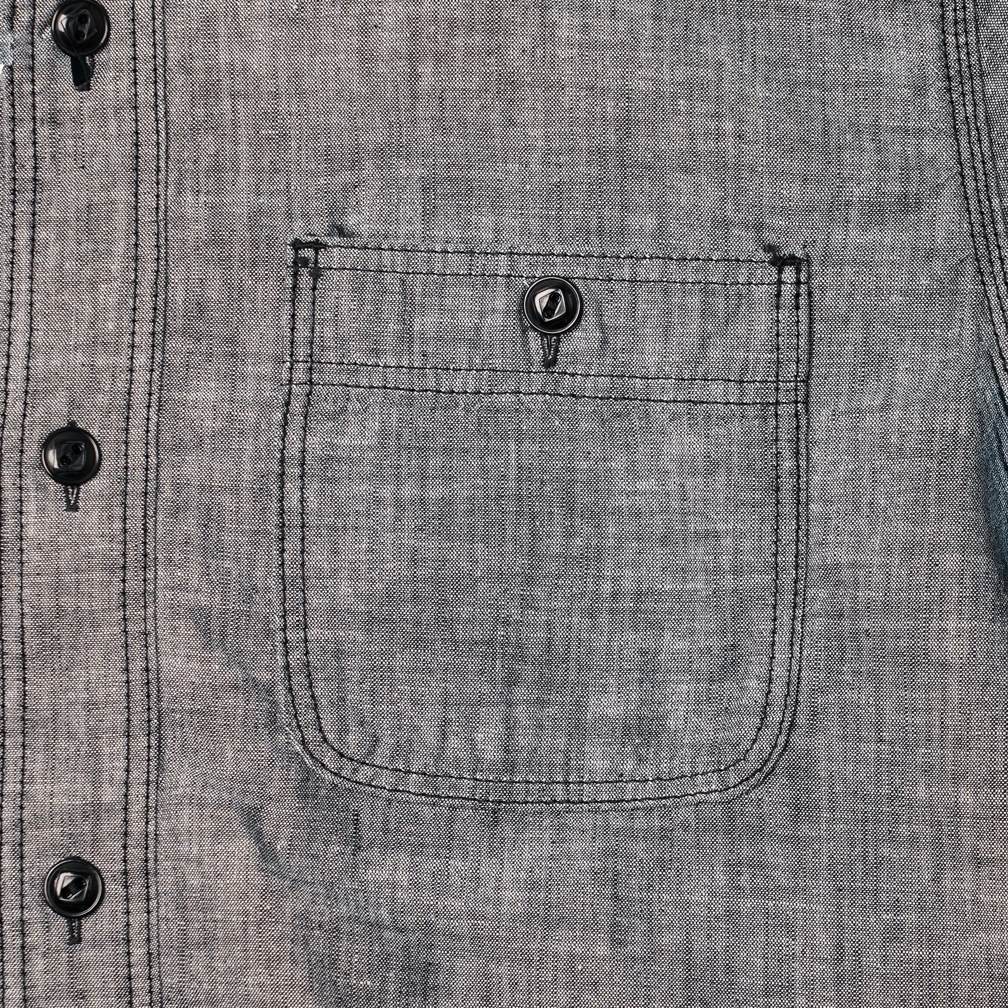 The Flat Head FN-SCK-010S Short Sleeved Chambray Work Shirt - Black