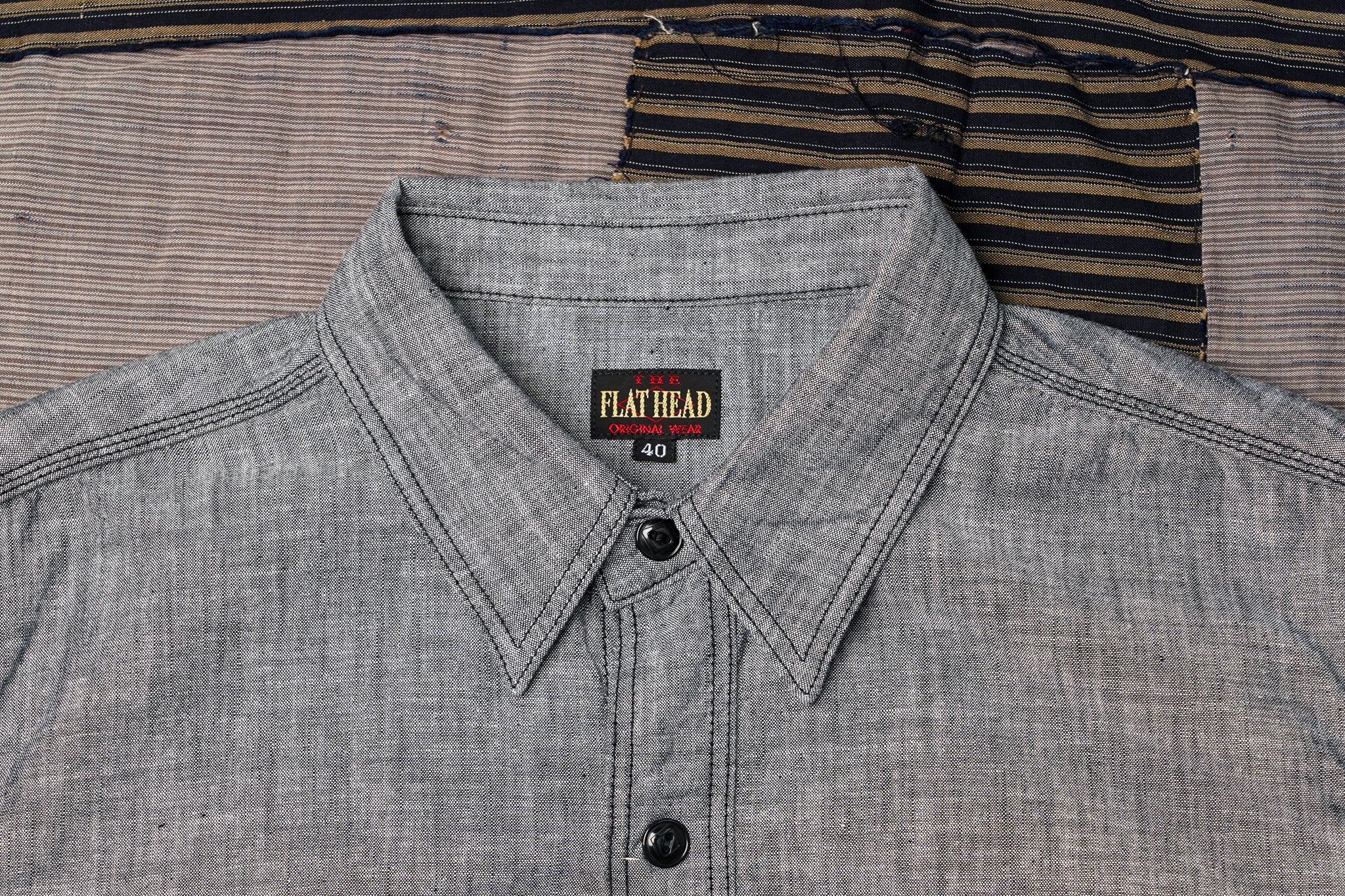 The Flat Head FN-SCK-010S Short Sleeved Chambray Work Shirt - Black