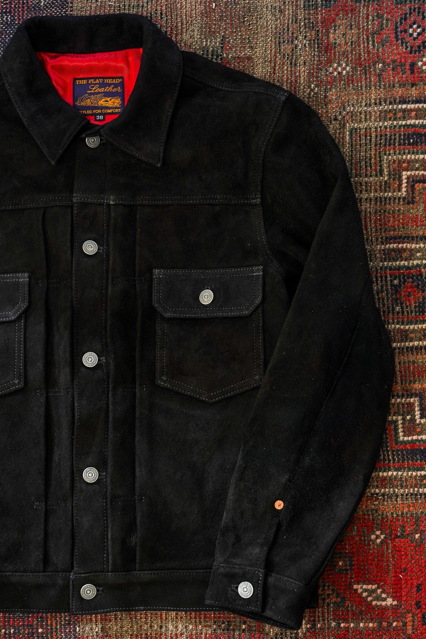 The Flat Head FN-LJ-DJ002B Deer Suede 1950's Type II Jacket - Black
