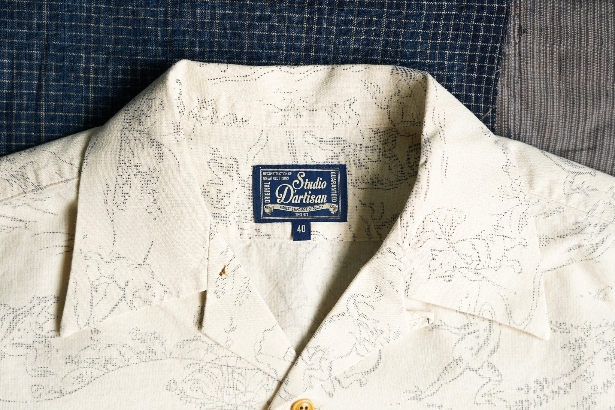 Studio D'Artisan 5736 "Choju-giga" Open Collar Shirt - Ivory