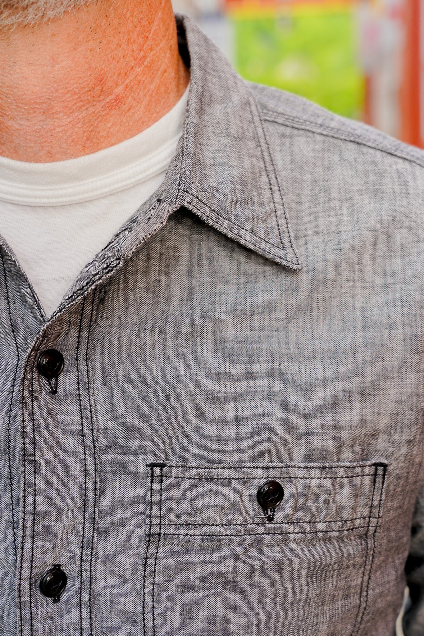 The Flat Head FN-SCK-010L Long Sleeved Chambray Work Shirt - Black