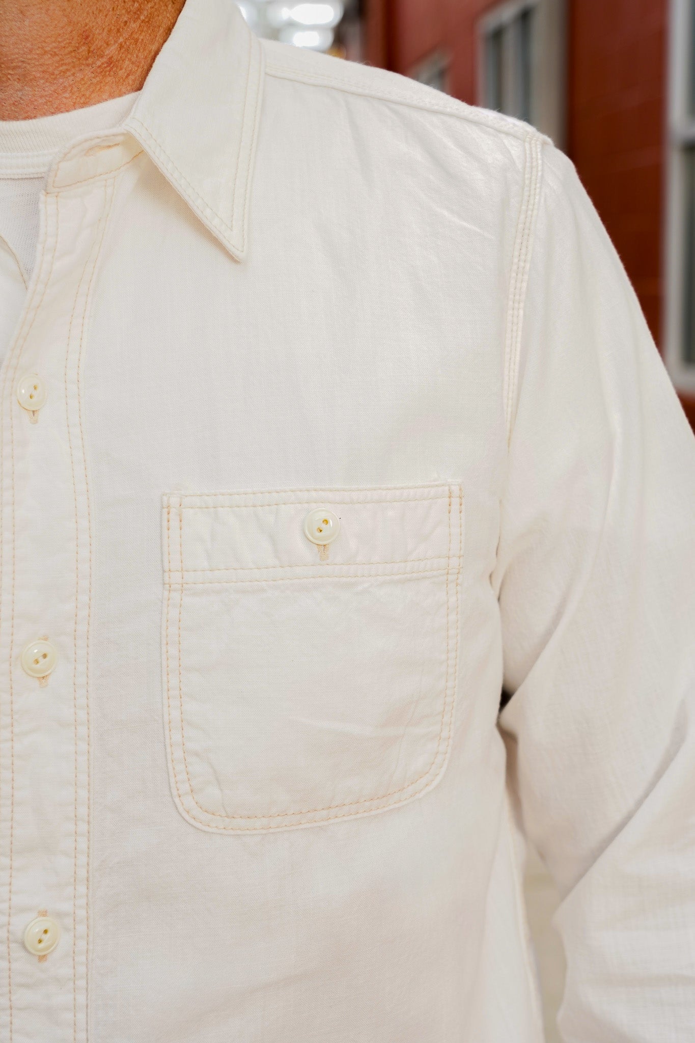 The Flat Head FN-SCK-010L Long Sleeved Chambray Work Shirt - White