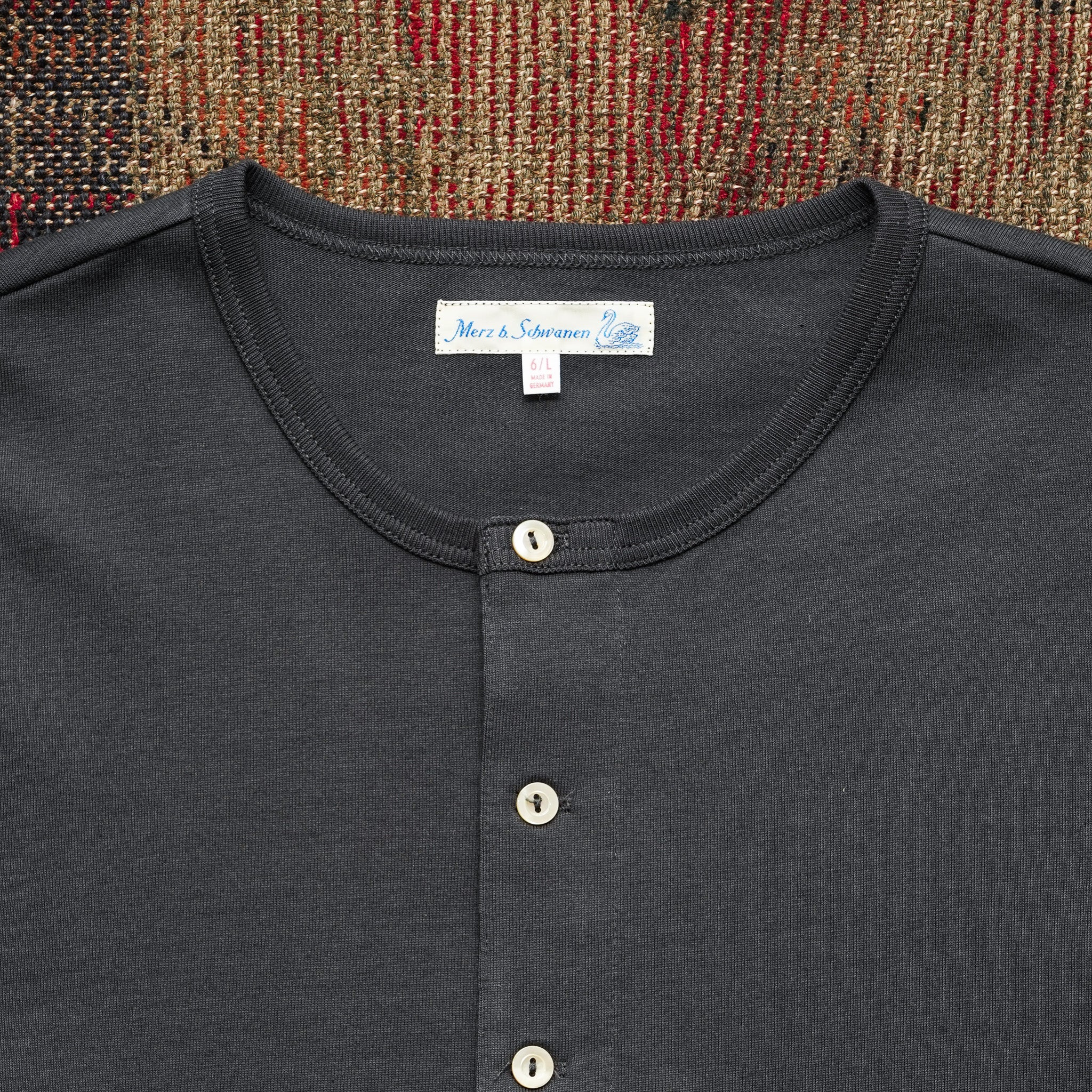 Merz B. Schwanen 2M06 Machine Refined Long Sleeve Henley - Charcoal