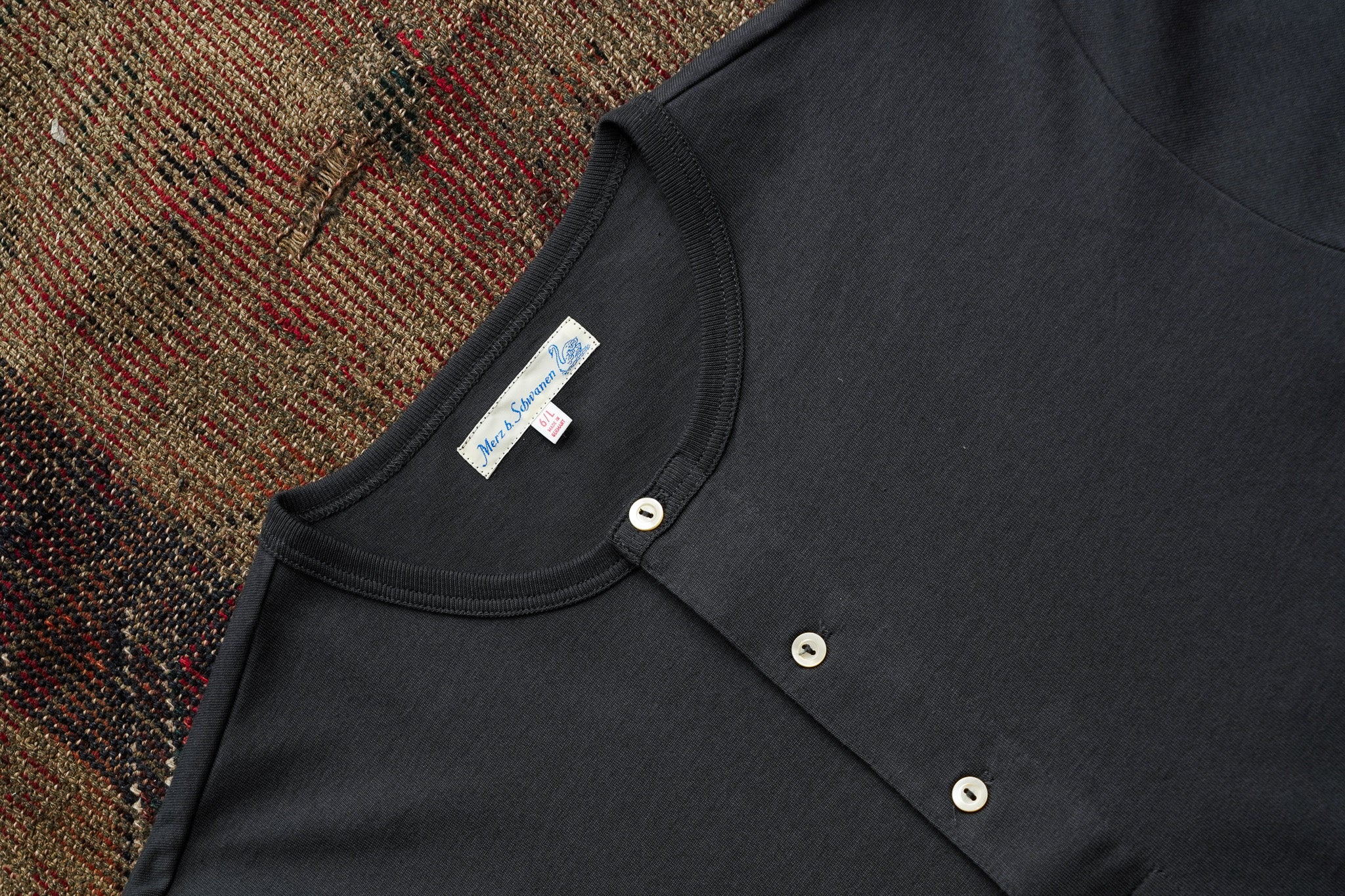 Merz B. Schwanen 2M06 Machine Refined Long Sleeve Henley - Charcoal