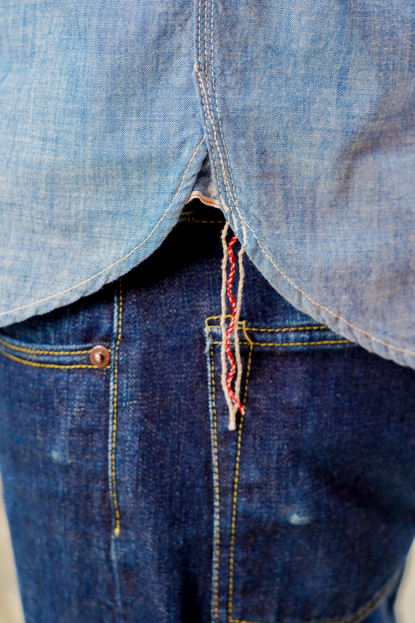 The Flat Head FN-SCK-010L Long Sleeved Chambray Work Shirt - Blue