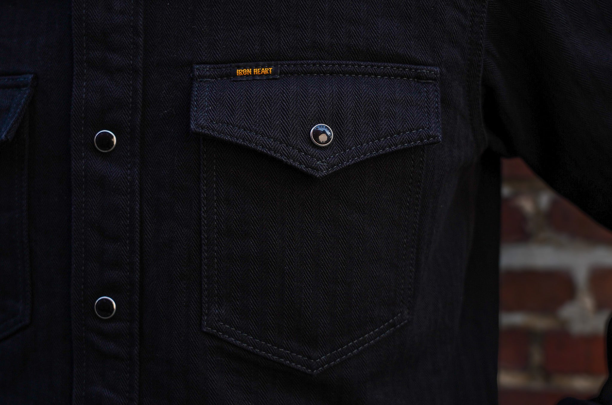 Iron Heart IHSH-410-BLK 14oz Herringbone CPO Western Shirt - Black