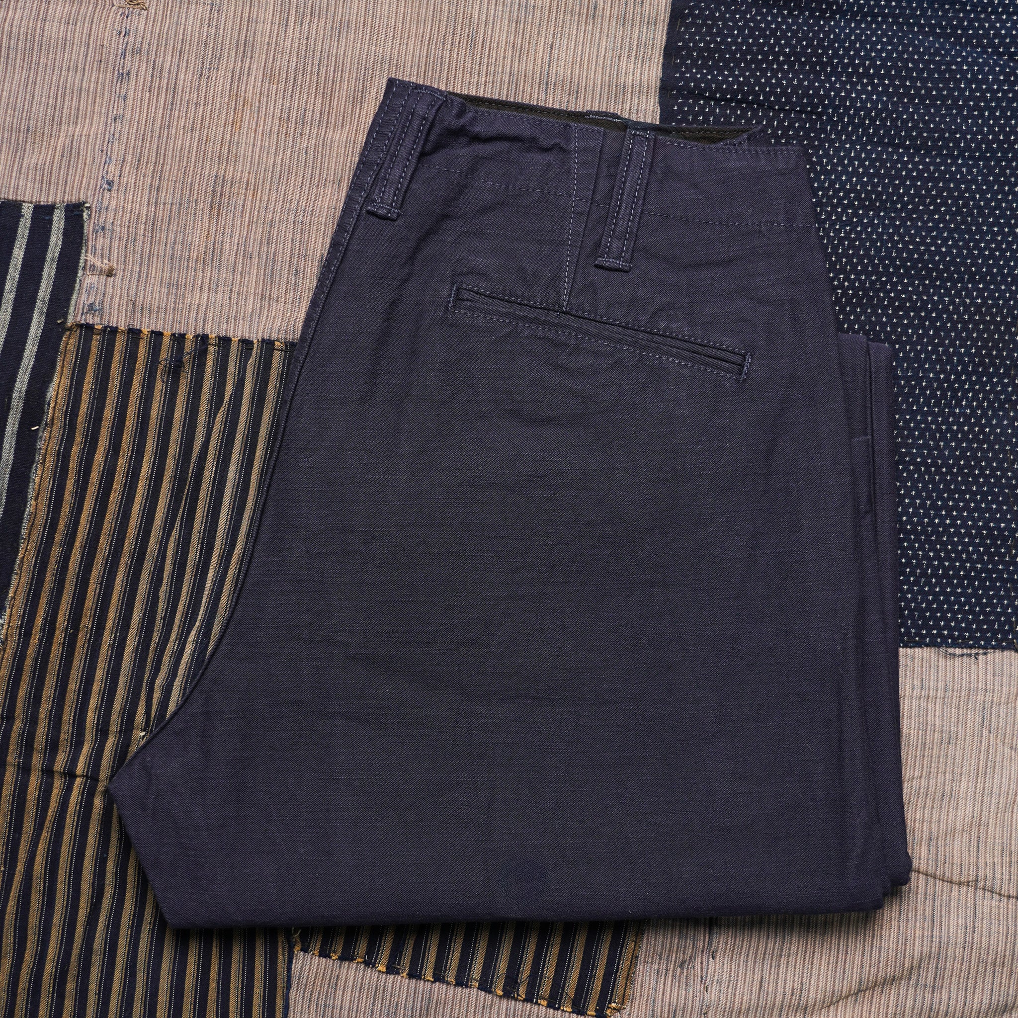 Pure Blue Japan 1185 Back Satin Sulfur Yarn Dye Trousers - Navy