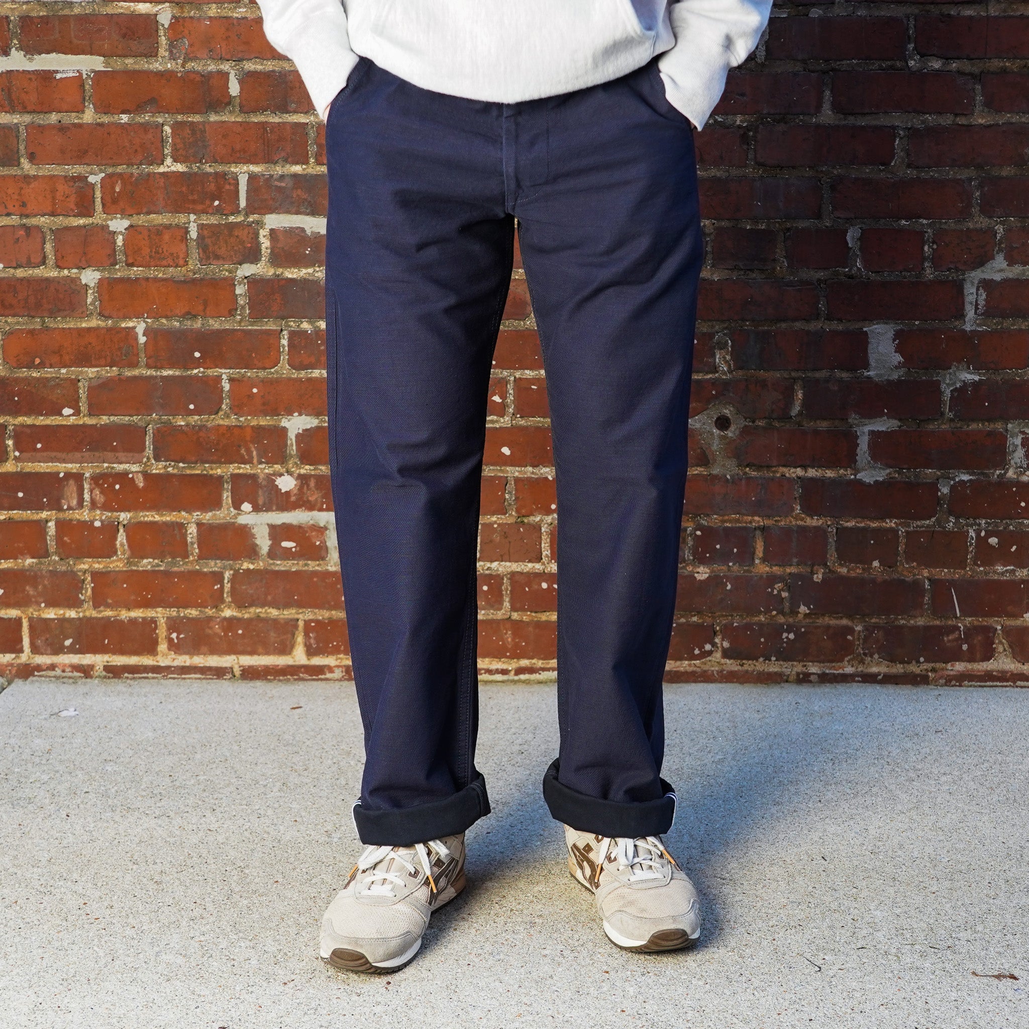 Pure Blue Japan 1185 Back Satin Sulfur Yarn Dye Trousers - Navy