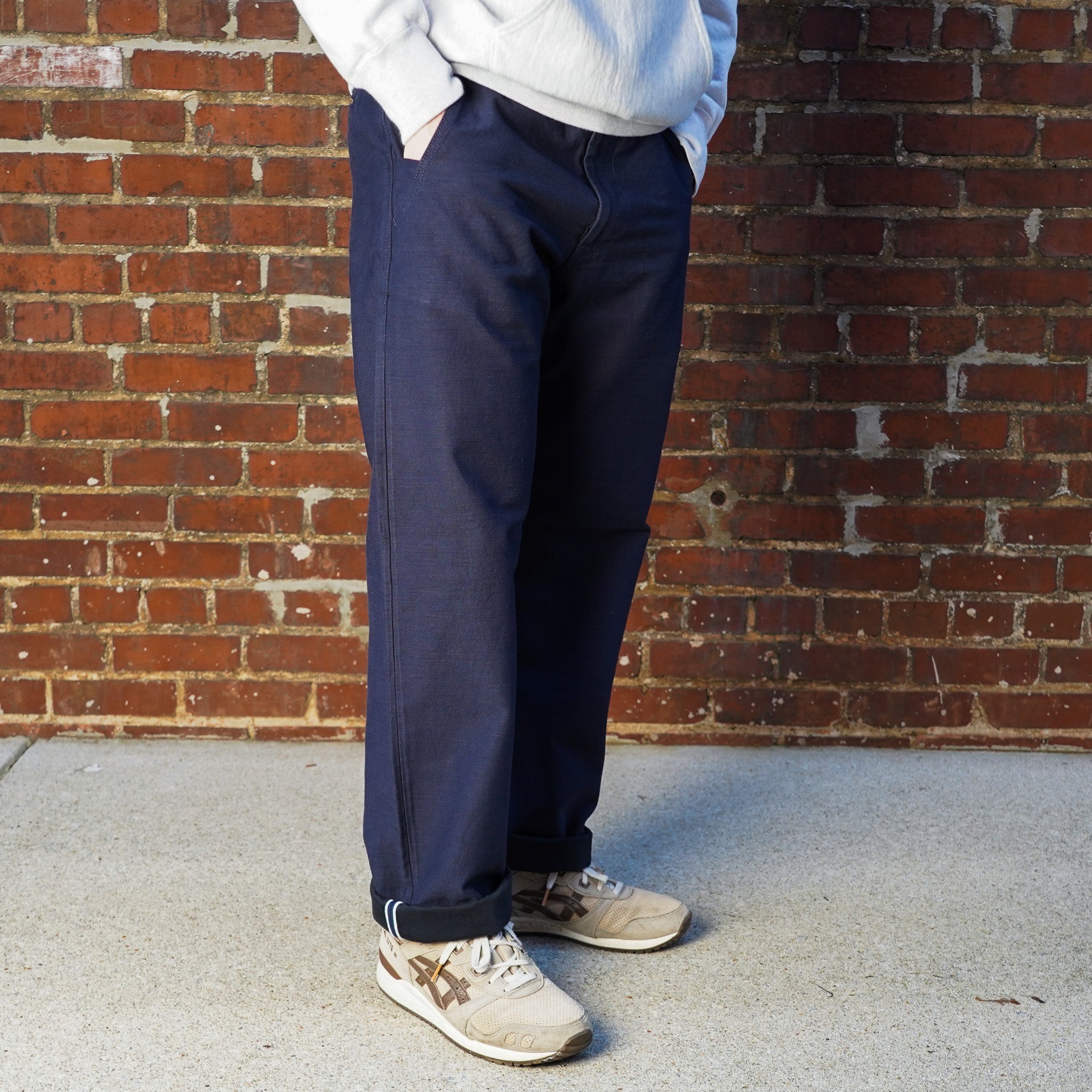 Pure Blue Japan 1185 Back Satin Sulfur Yarn Dye Trousers - Navy