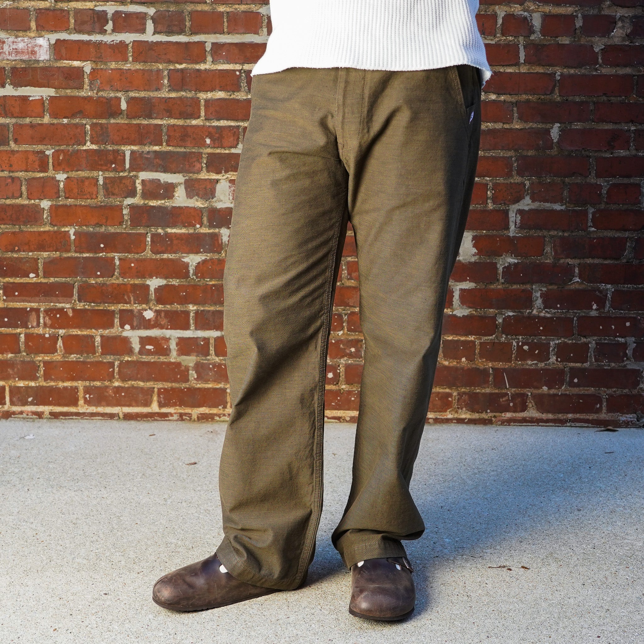 Pure Blue Japan 1185 Back Satin Sulfur Yarn Dye Trousers - Khaki