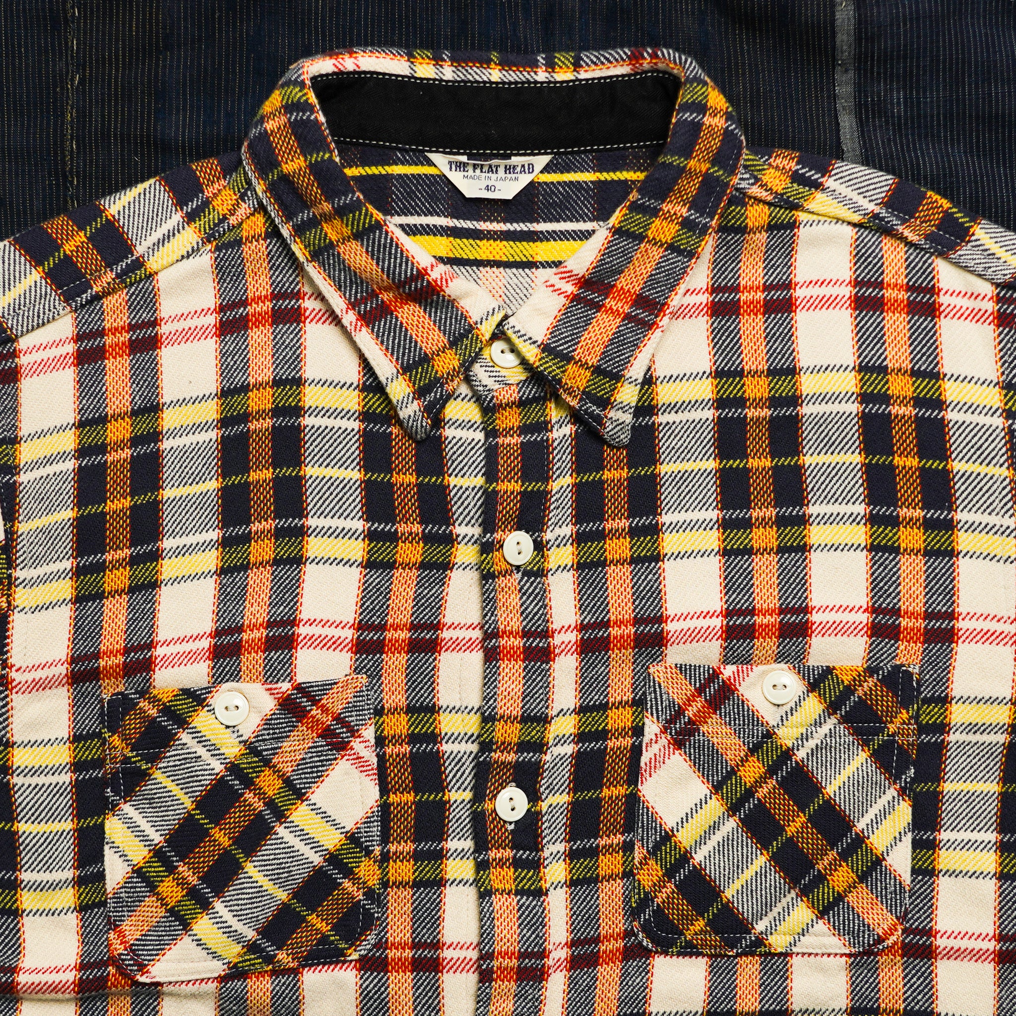 The Flat Head FN-SNR-014L Check Flannel Work Shirt - Ivory