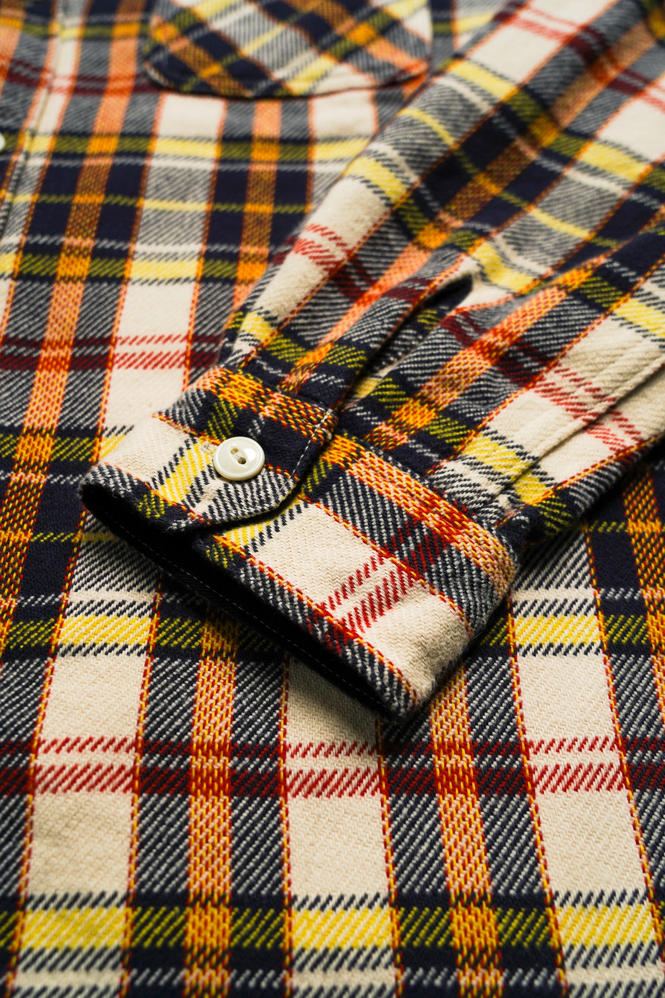 The Flat Head FN-SNR-014L Check Flannel Work Shirt - Ivory
