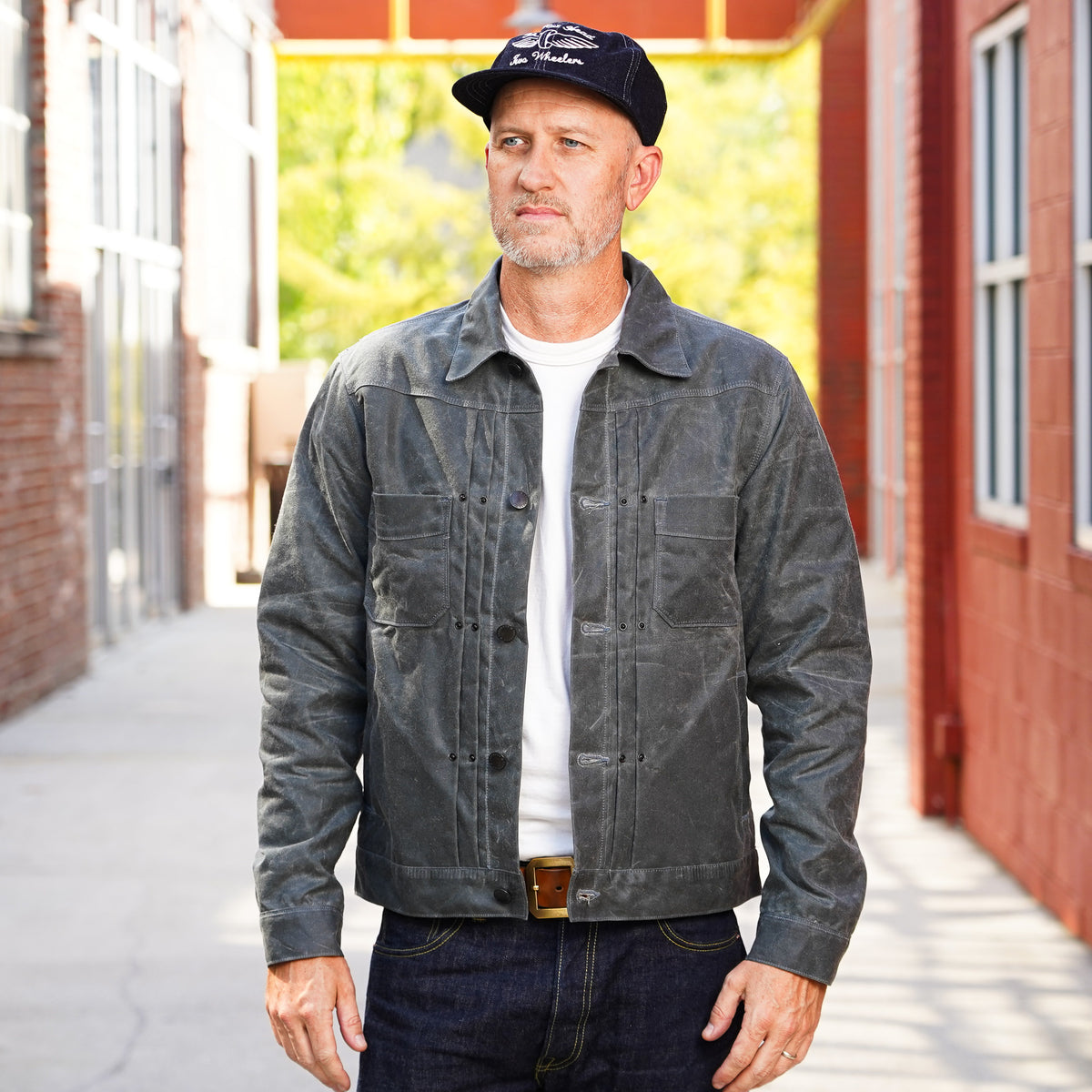 Freenote Cloth RJ-1 Riders Jacket Waxed Canvas - Charcoal