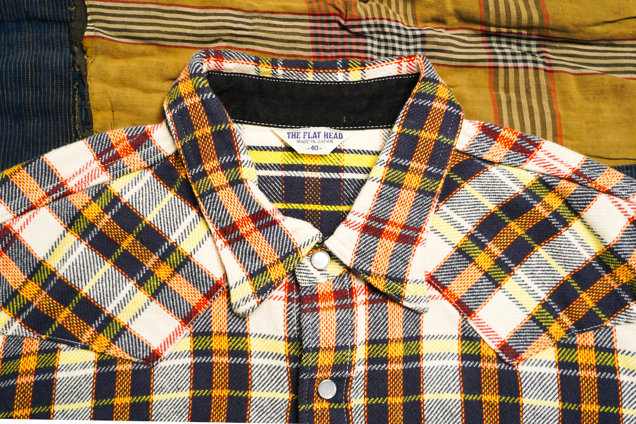 The Flat Head FN-SNW-014L Check Flannel Western Shirt - Ivory