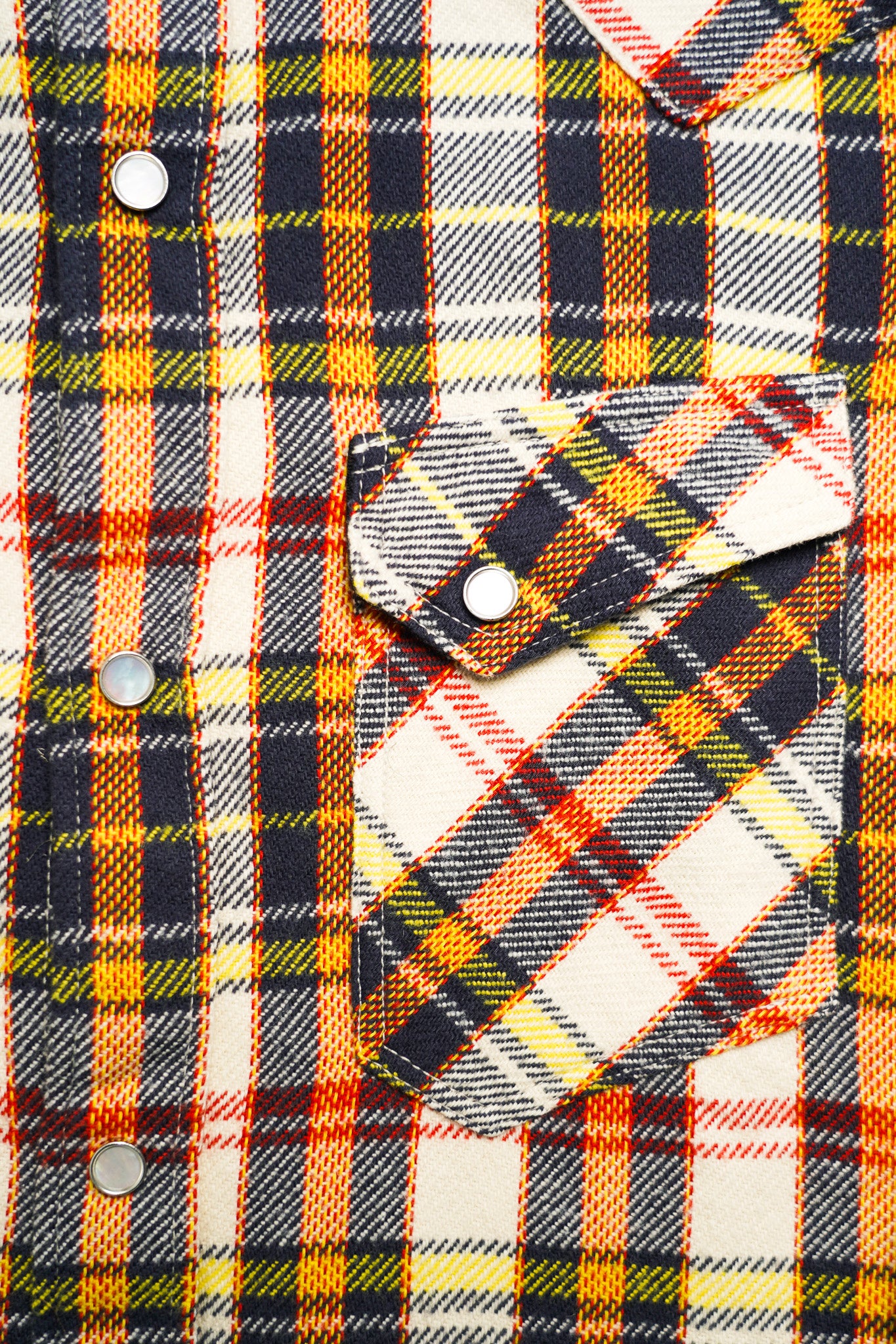 The Flat Head FN-SNW-014L Check Flannel Western Shirt - Ivory