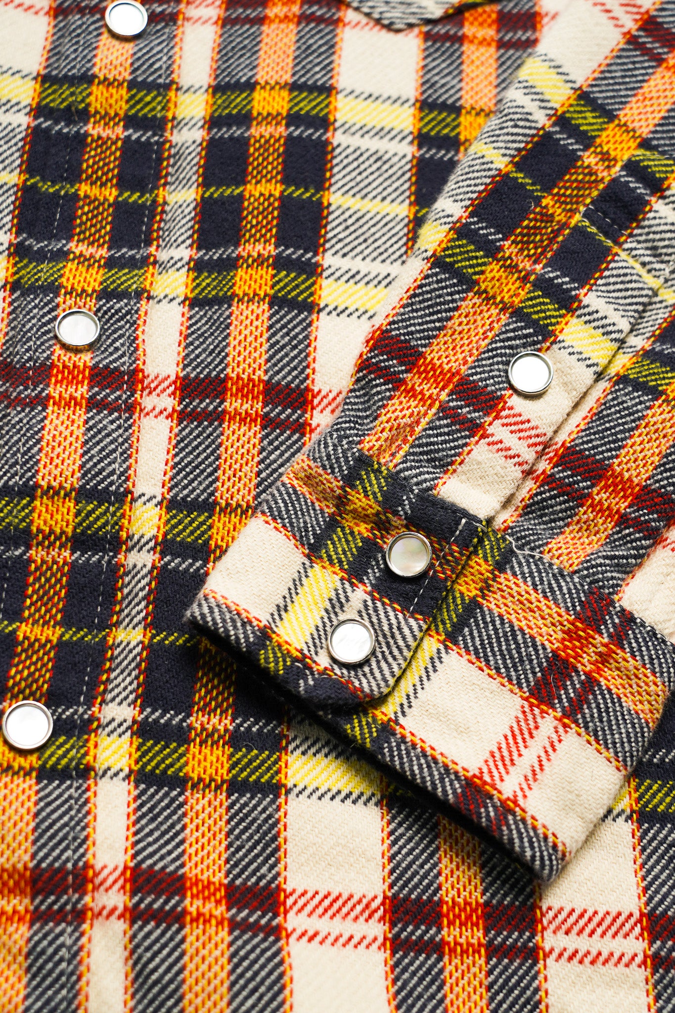 The Flat Head FN-SNW-014L Check Flannel Western Shirt - Ivory